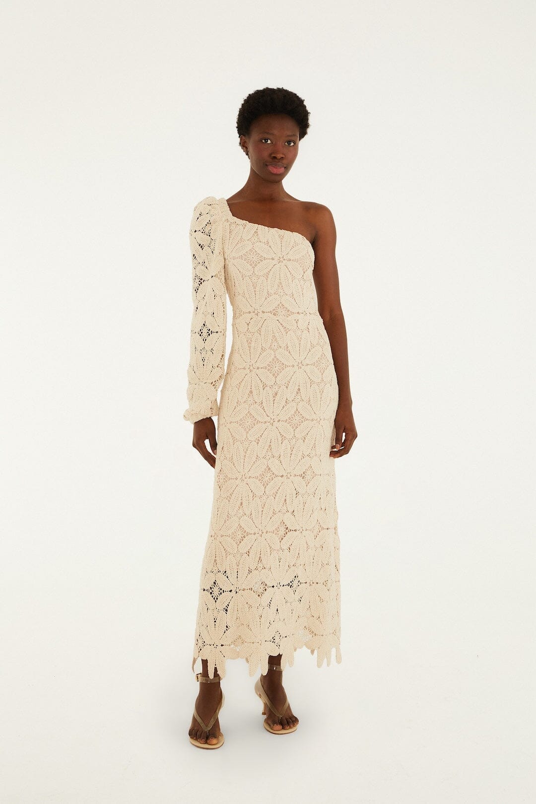 Off-White One-Shoulder Crochet Flower Maxi Dress | FARM Rio
