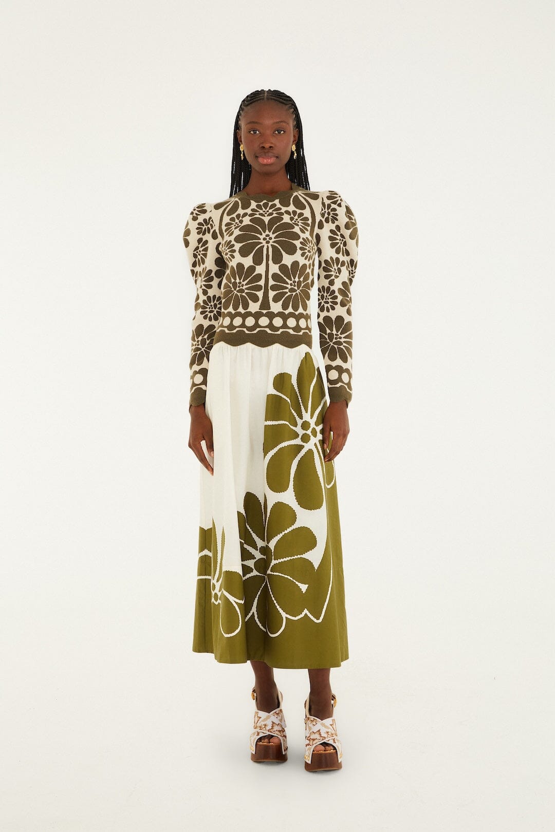 farm rio palermo long-sleeve belted midi dress Palermo Long-Sleeve Belted Midi Dress