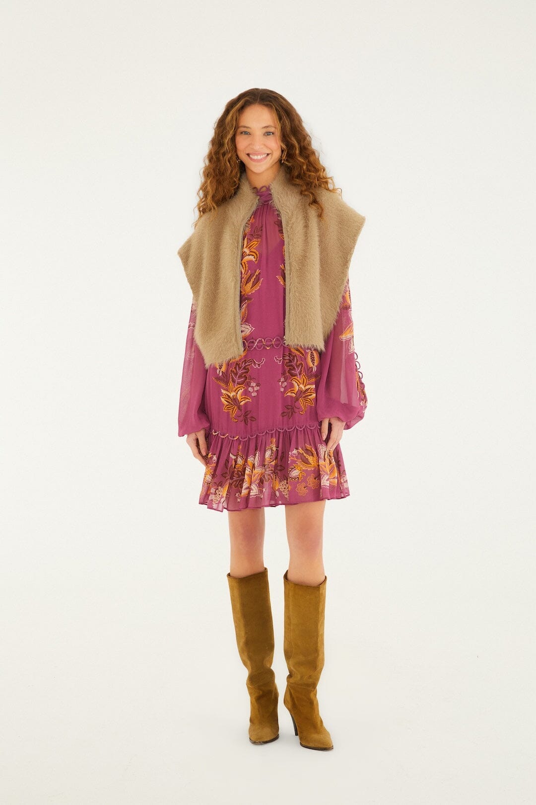 Caramel Front Zipper Sleeveless Fuzzy Vest