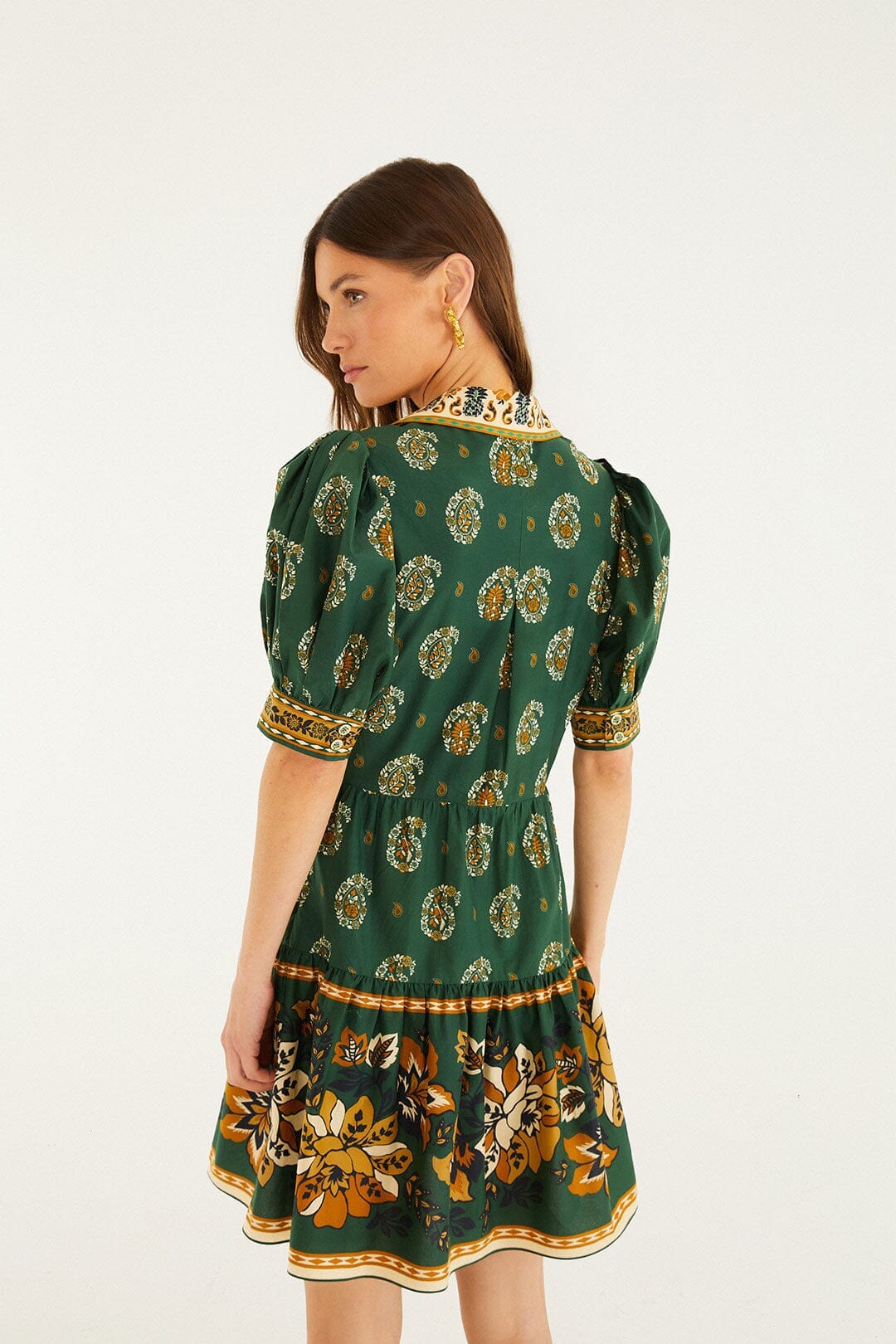 Green Ayla Short Puff Sleeve Organic Cotton Mini Dress