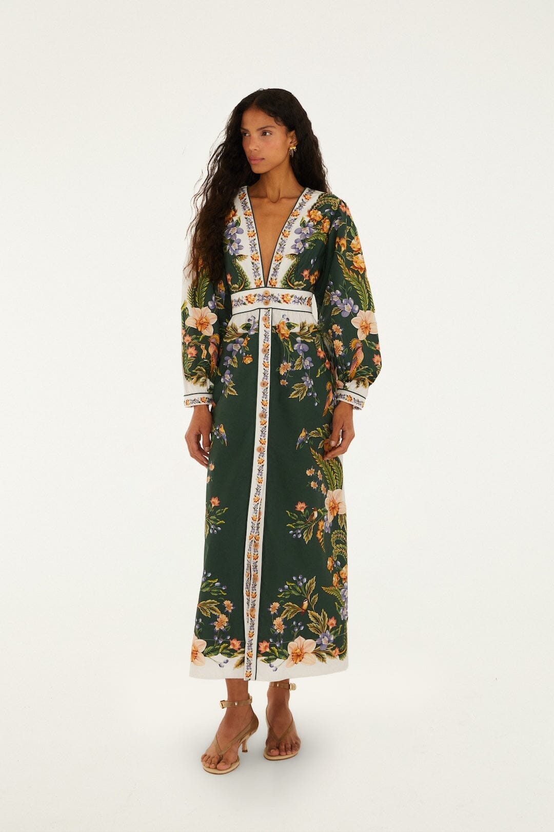 green floral maxi dress uk Kearny Ruffle Maxi Dress - Dark Green Floral