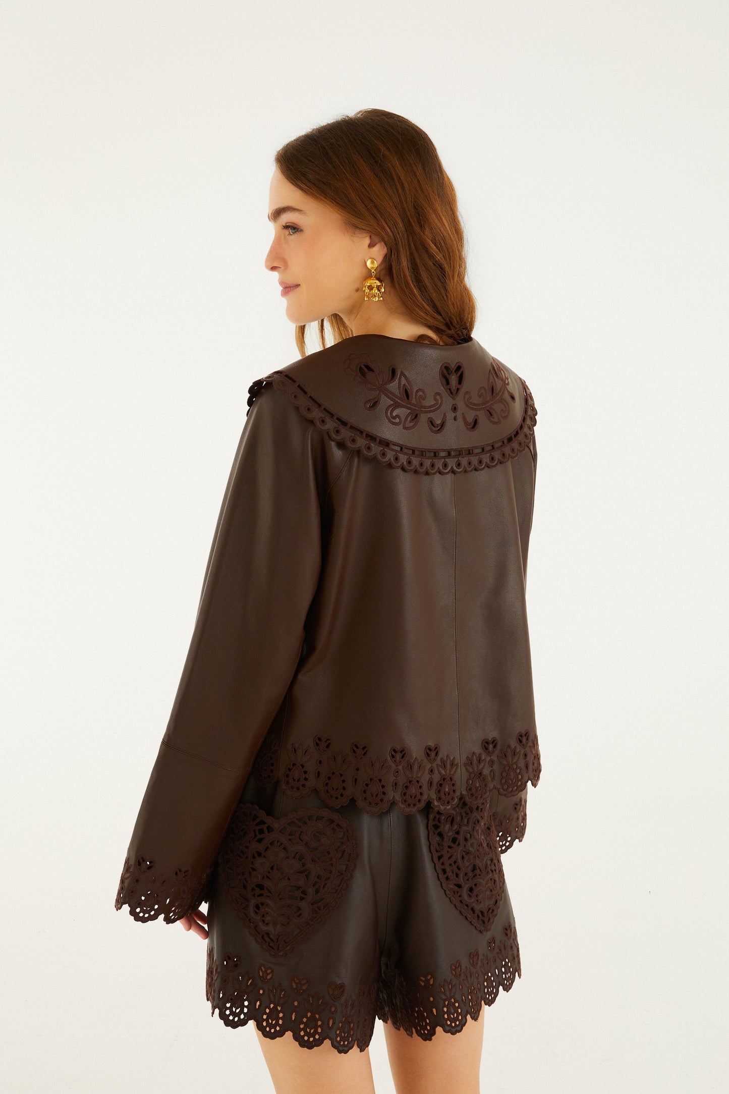Dark Brown Hearts Richelieu Leather Jacket