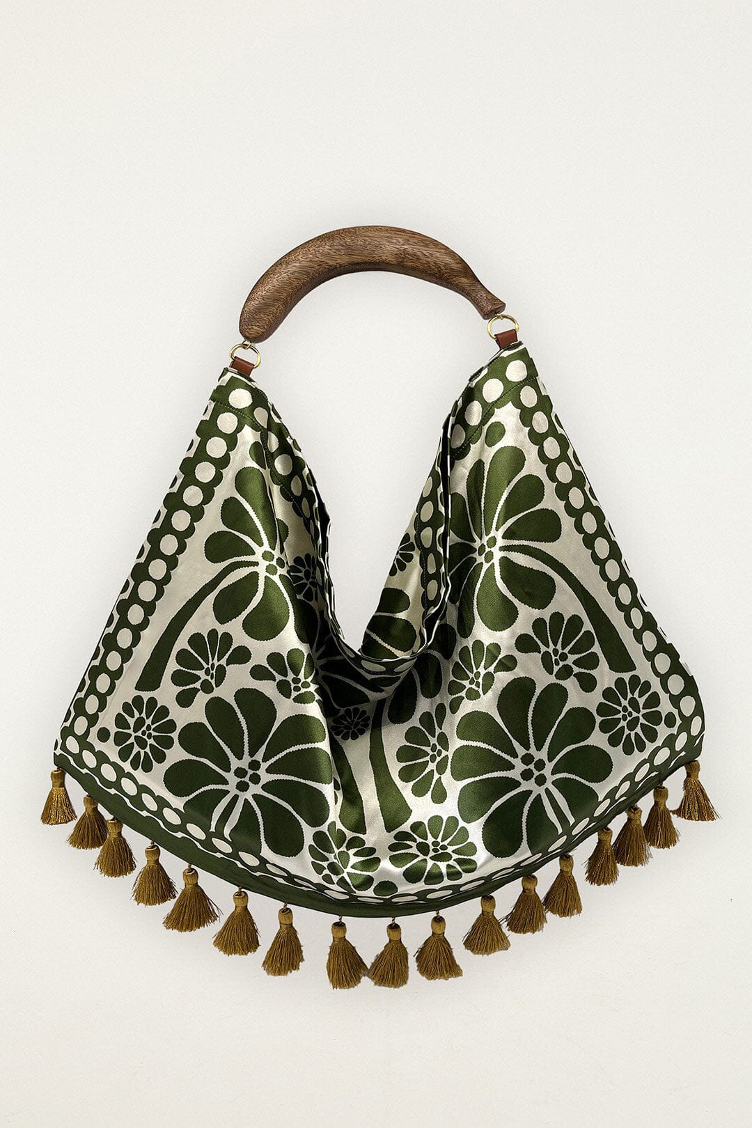 Green Jacquard Tassels Tote Bag
