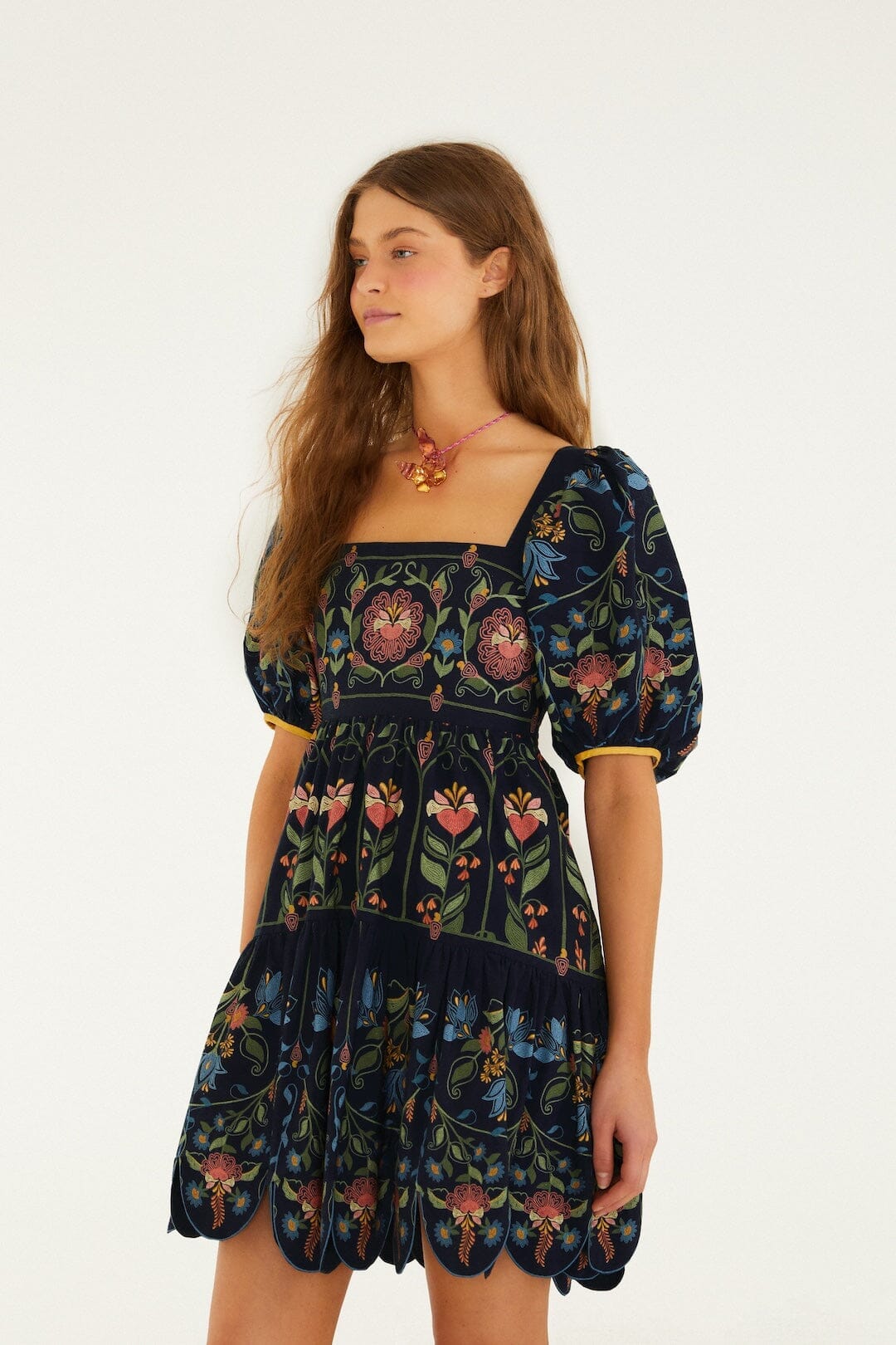 Navy Blue Stitched Garden Mini Dress