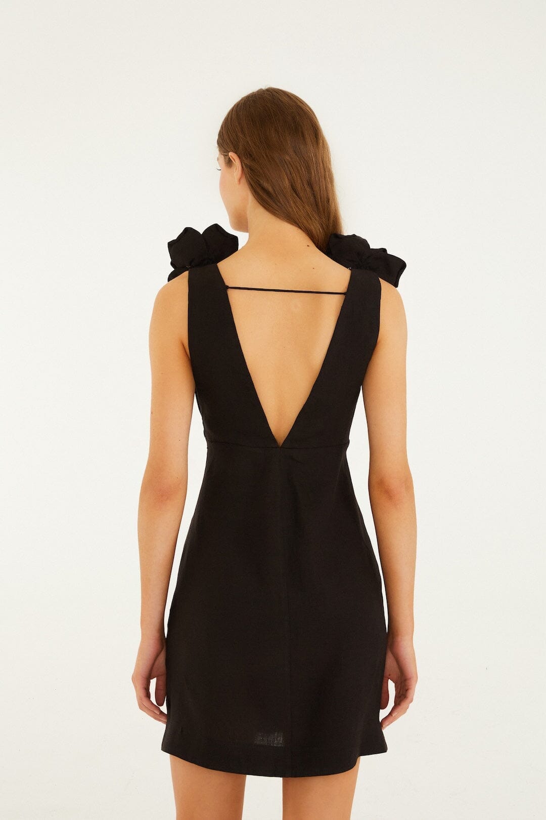 Black 3d Flowers Sleeveless Mini Dress