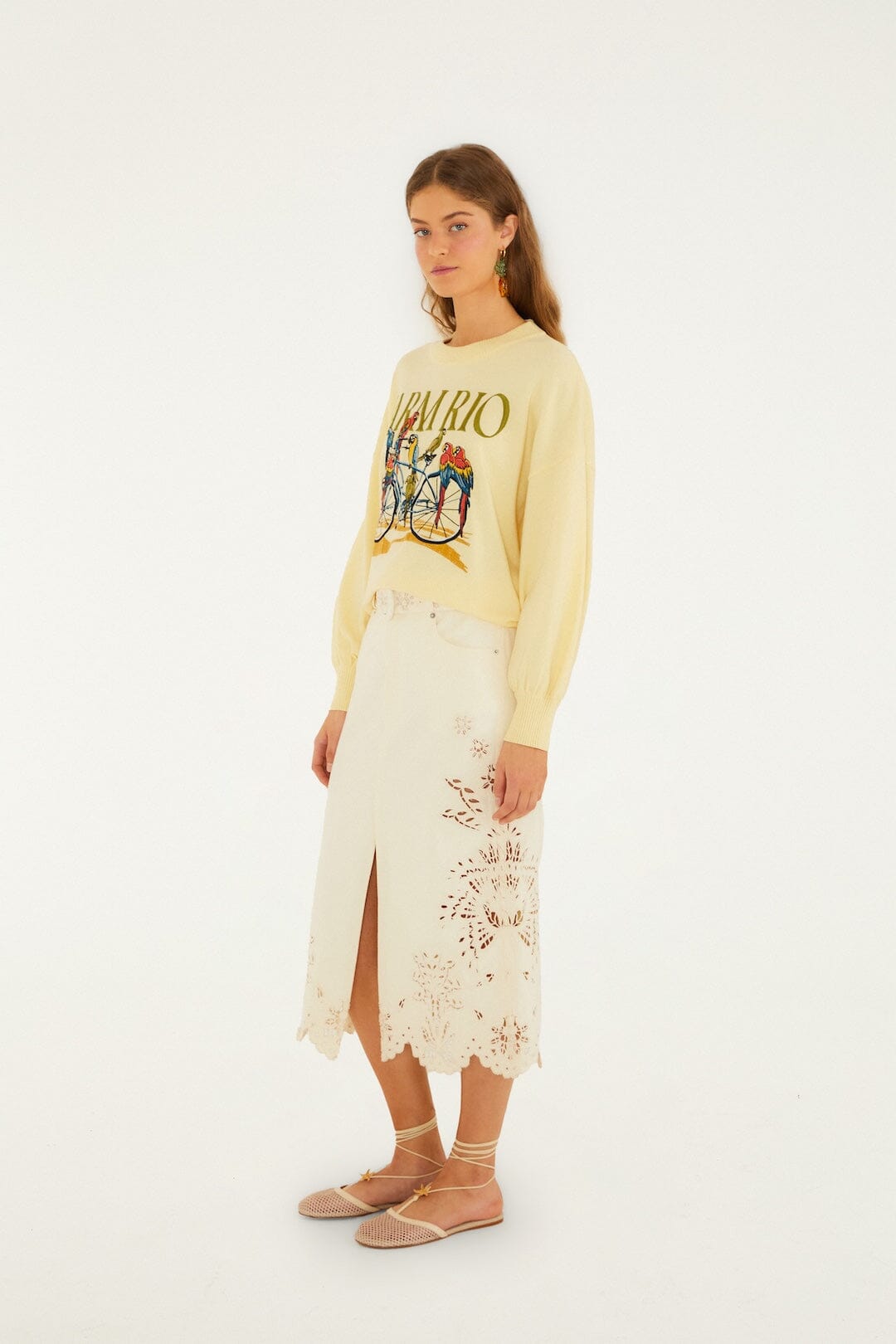 Yellow Birds Bicycle Embroidered Sweater