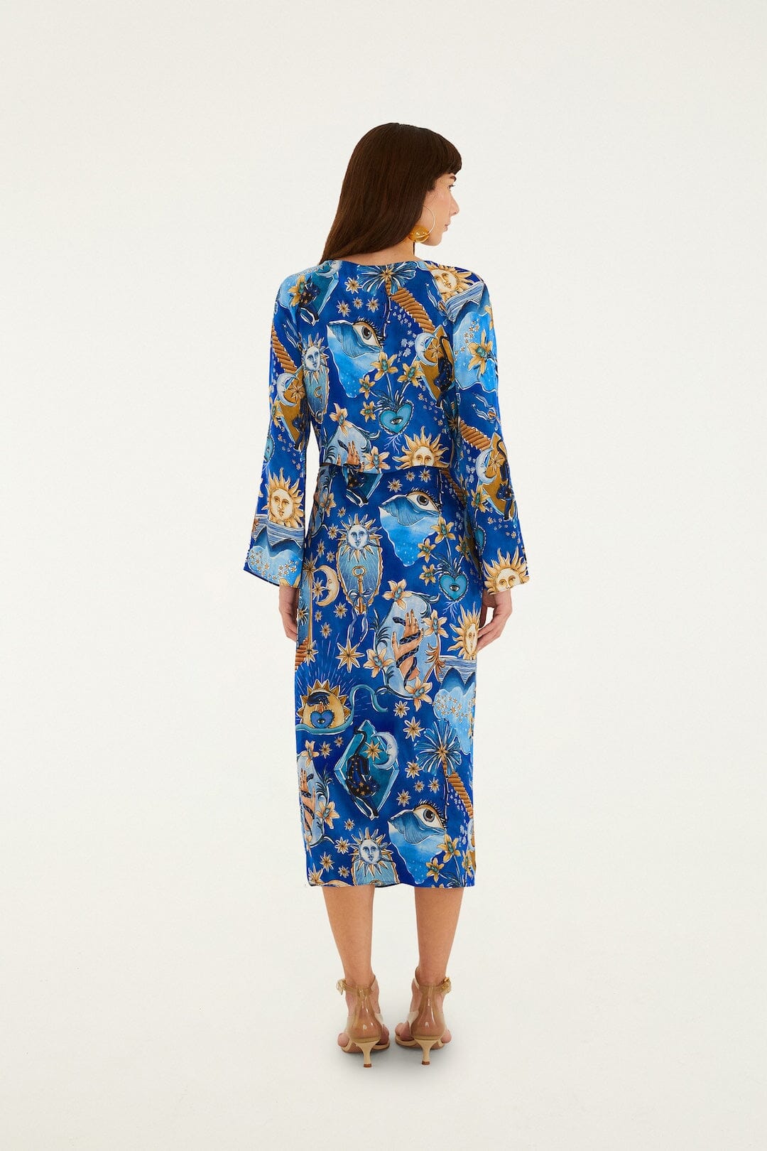 Blue Mystical Front Cut-Out Crop Blouse and Skirt Set