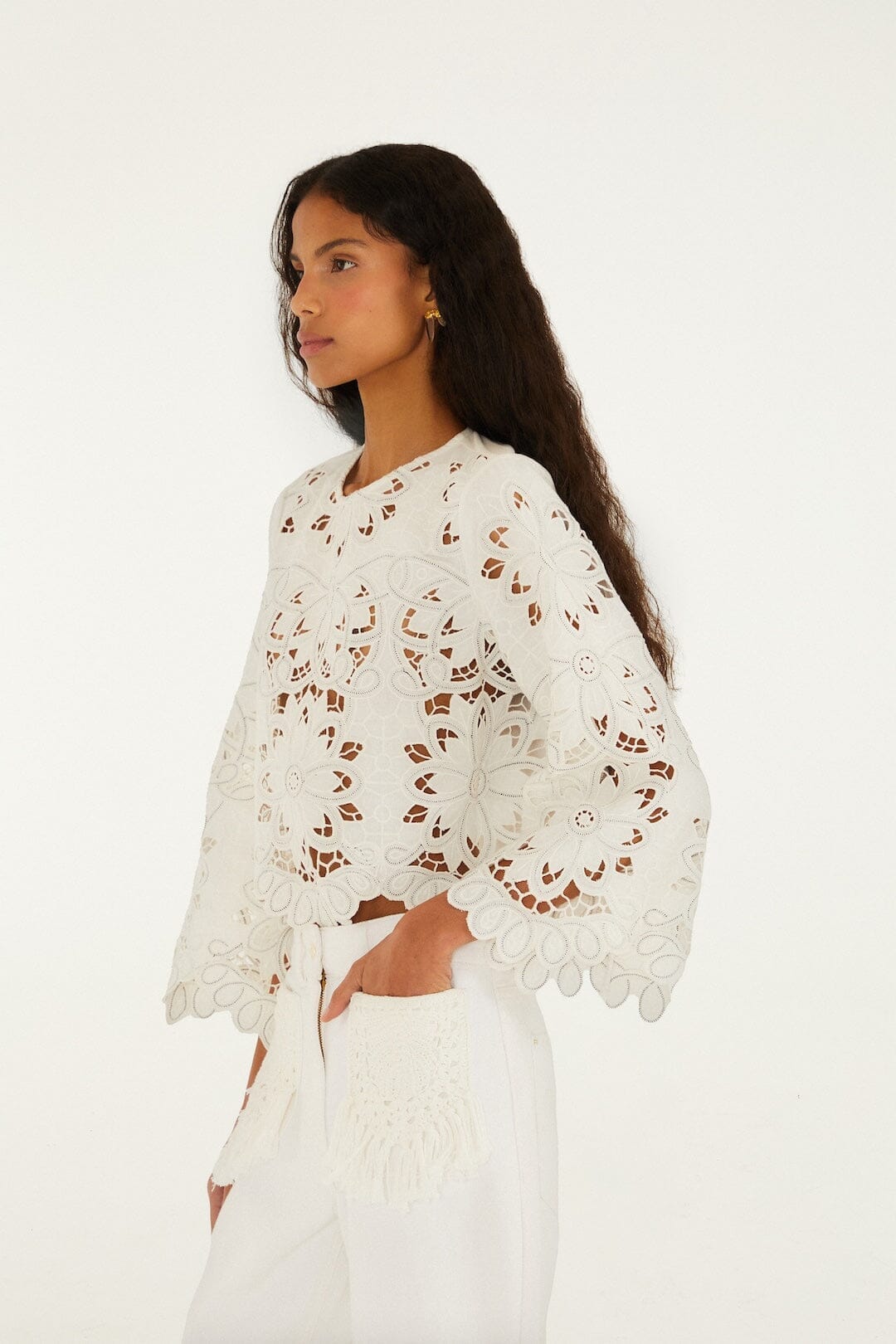 Off-White Flowers Richelieu Long Sleeve Blouse