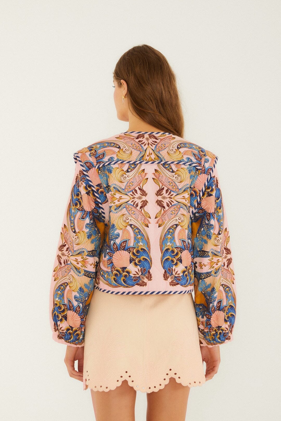 Soft Pink Sea Garden Scarf Buttoned Jacket