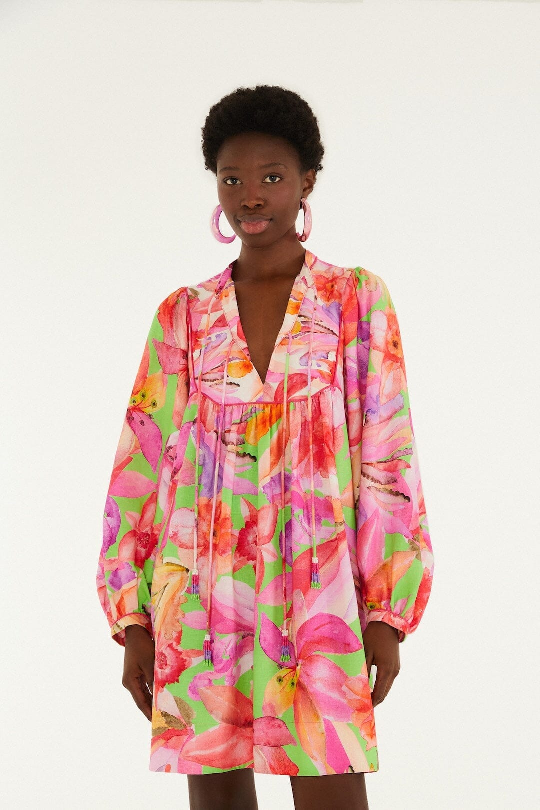 Multicolor Artsy Flora Lenzing Ecovero Euroflax Mini Dress