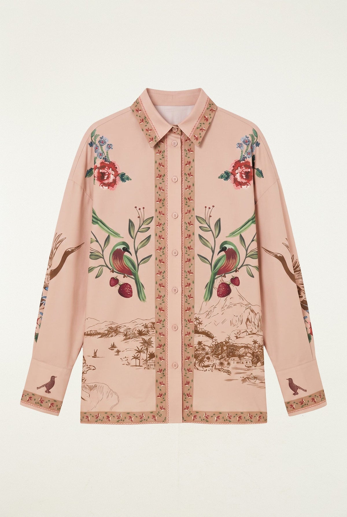 Bird Poetry Collared Buttoned Shirt