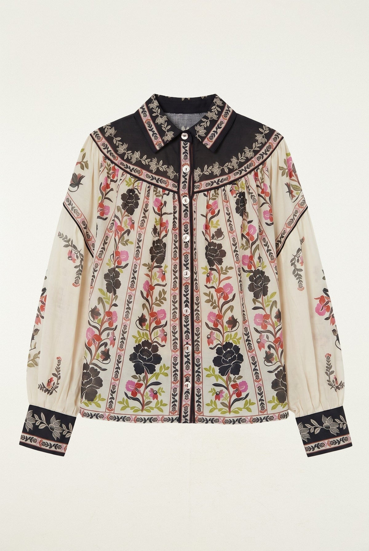 Delicate Floral Collared Buttoned Blouse
