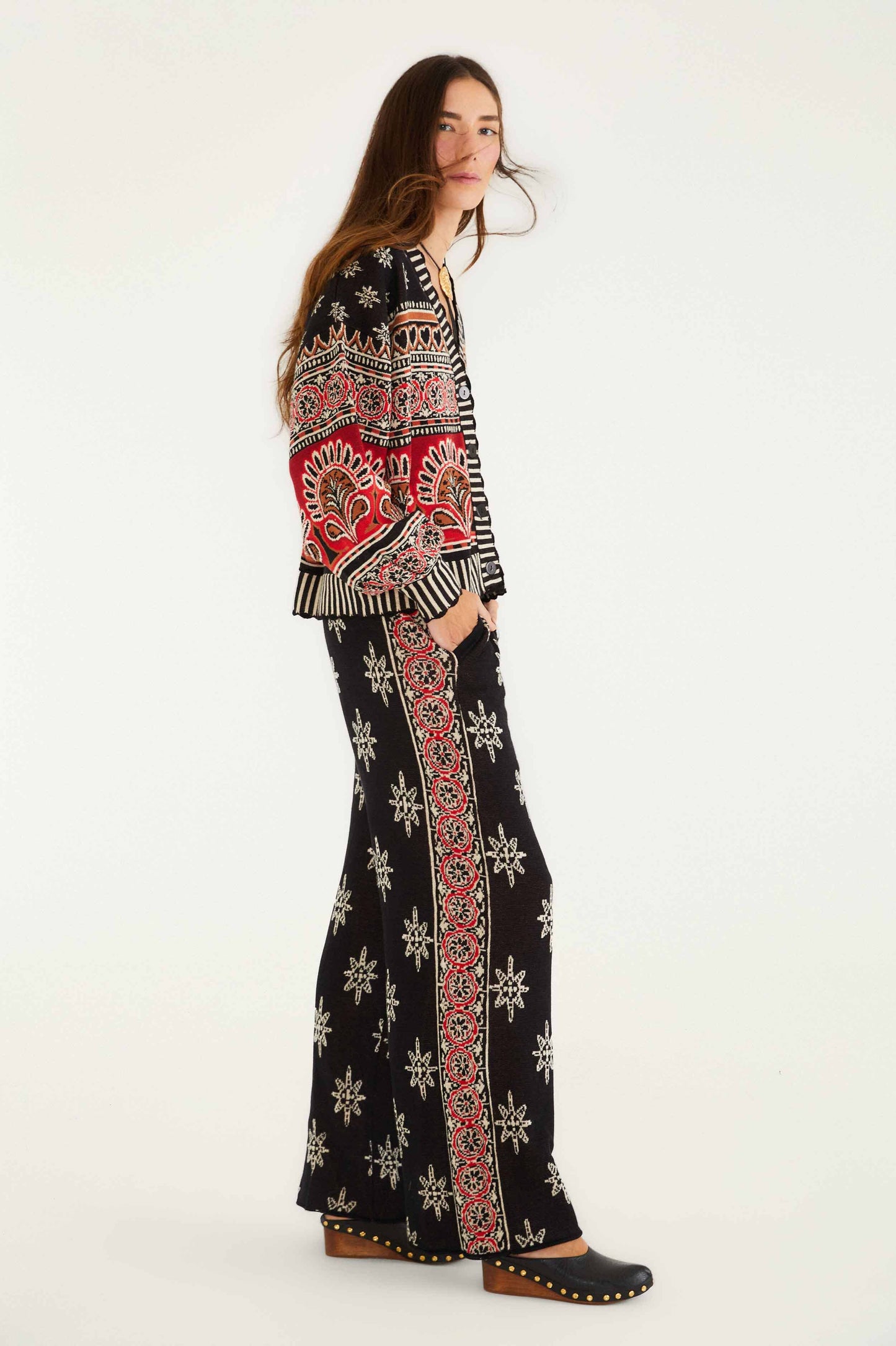 FARM Rio model wearing the Black Ainika Love Coconut Groove Knit Pants