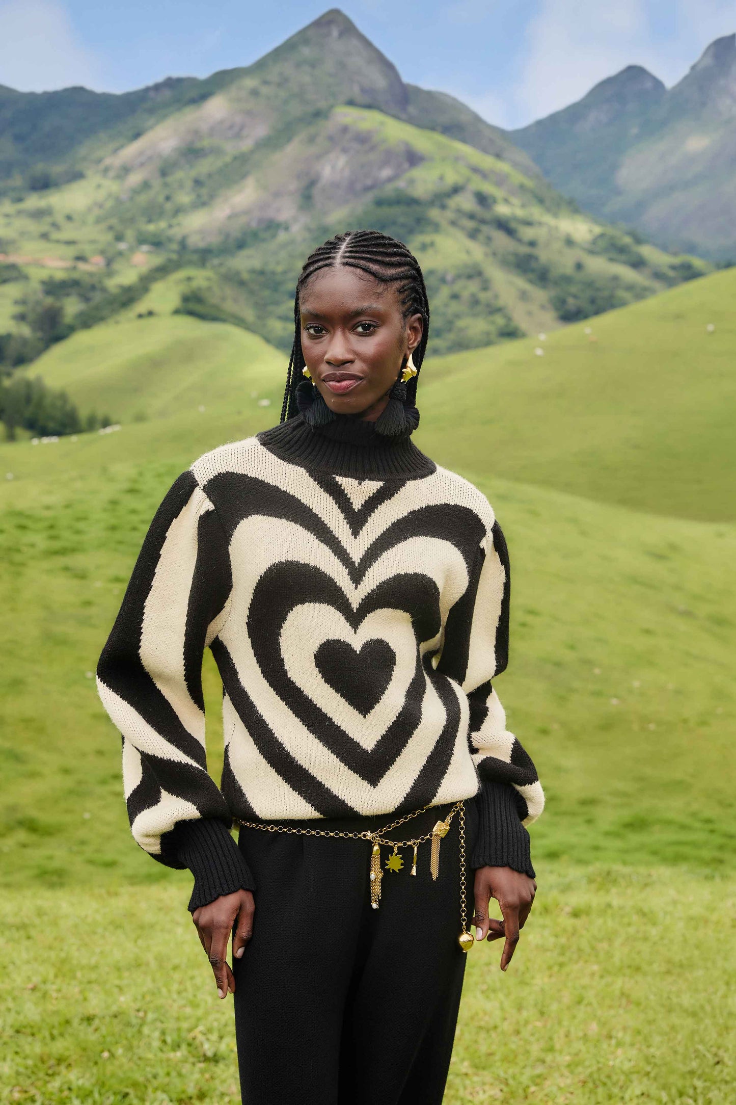 Black And White Heart Gradient Knit Sweater
