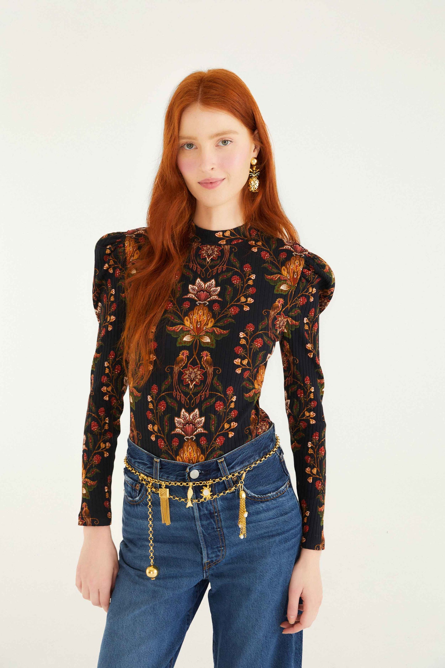 FARM Rio model wearing the Black Berry Garden Organic Cotton Bodysuit