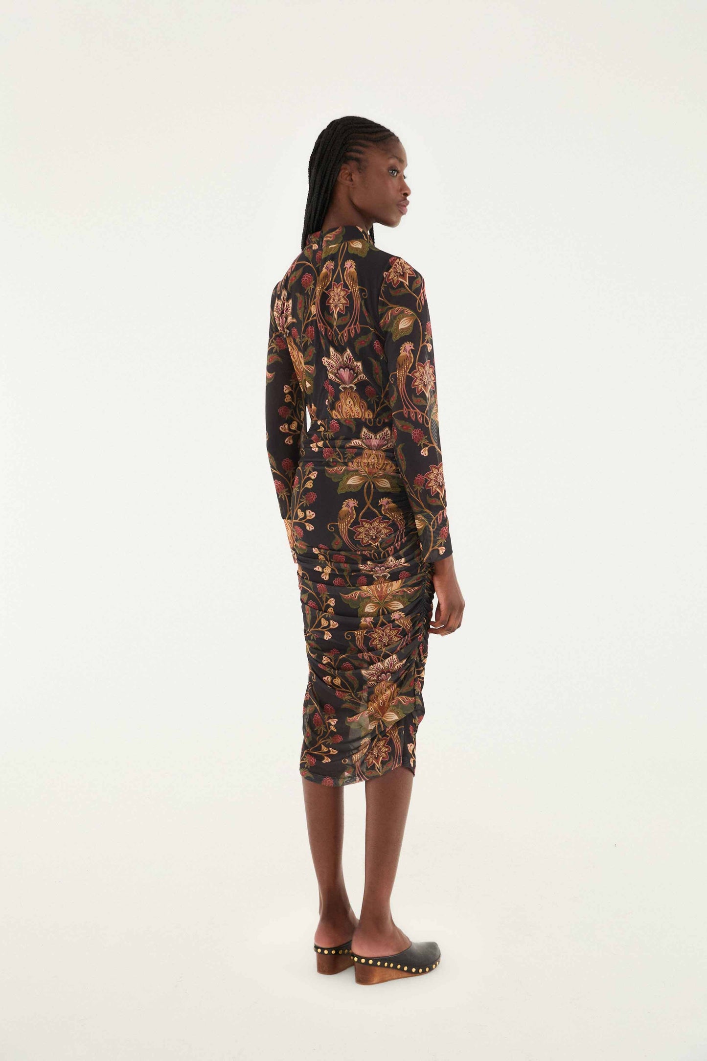 FARM Rio model wearing the Black Berry Garden Tulle Midi Dress