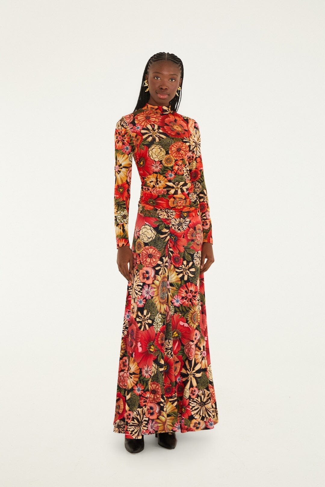 Black Flowershop Ruched Waist Jersey Blouse