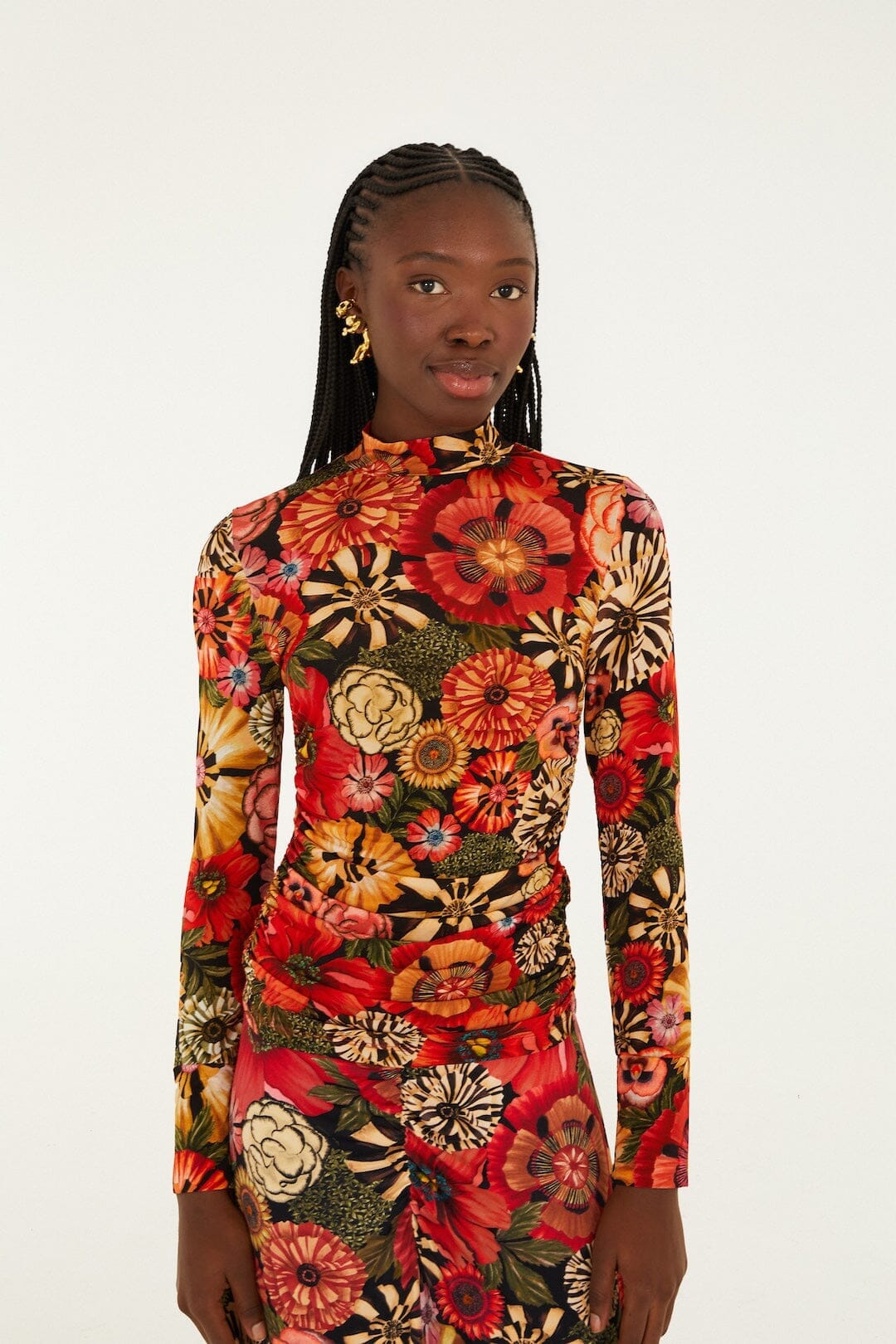 Black Flowershop Ruched Waist Jersey Blouse | FARM Rio