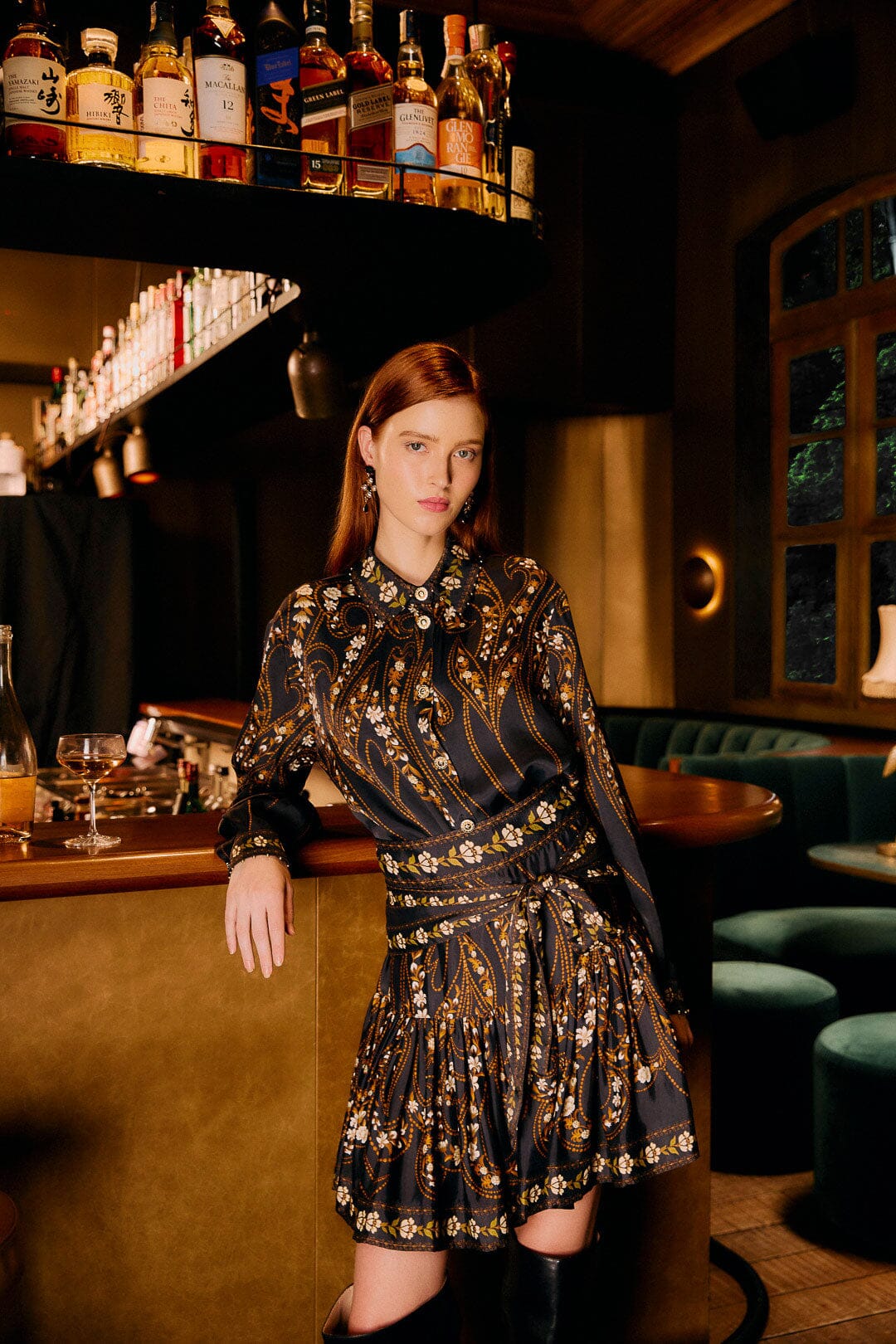 FARM Rio model wearing the Black Garden Belted Lenzing� Ecovero� Viscose Mini Skirt