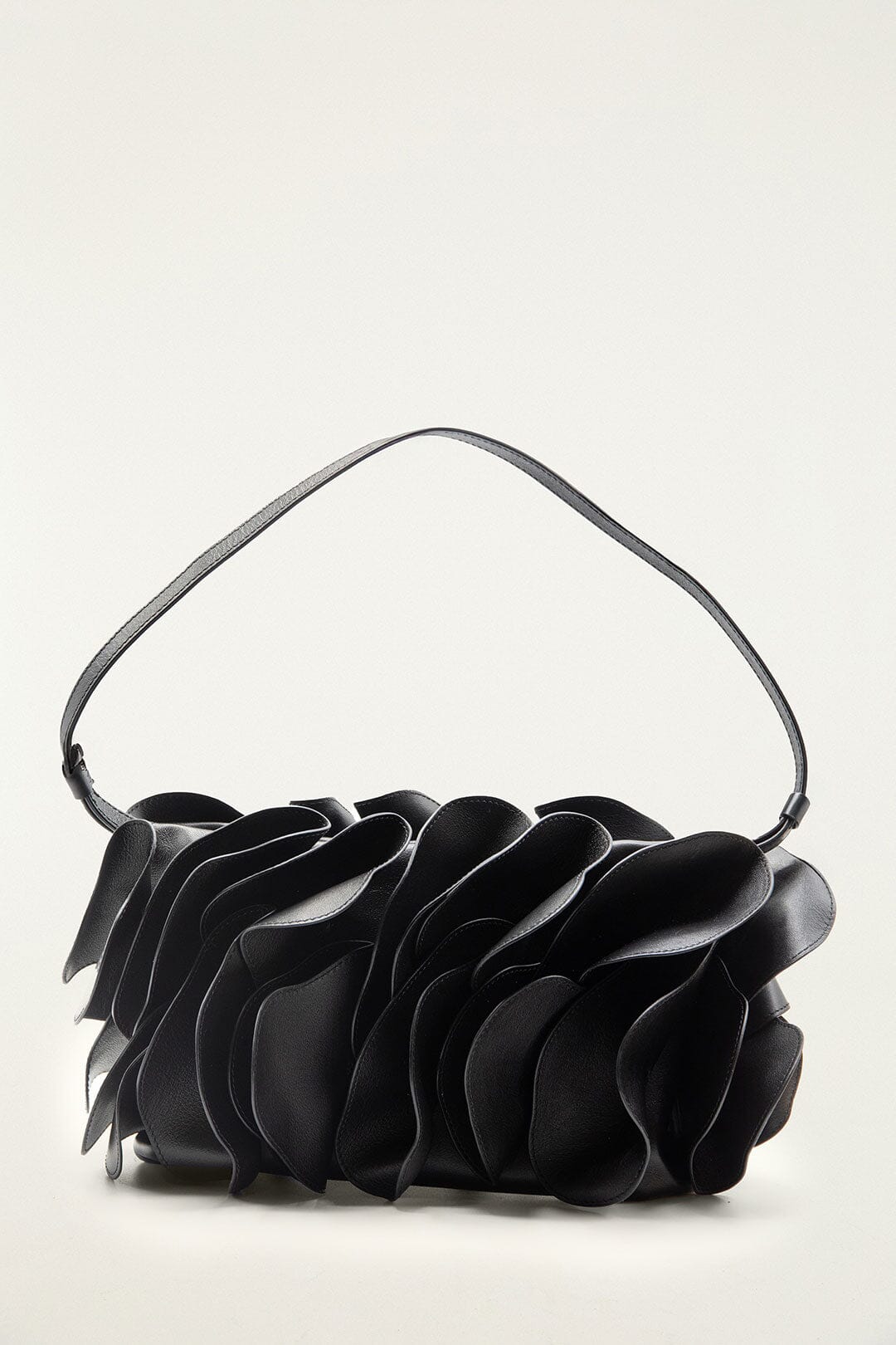FARM Rio model wearing the Black Leather Shoulder Flower Bag