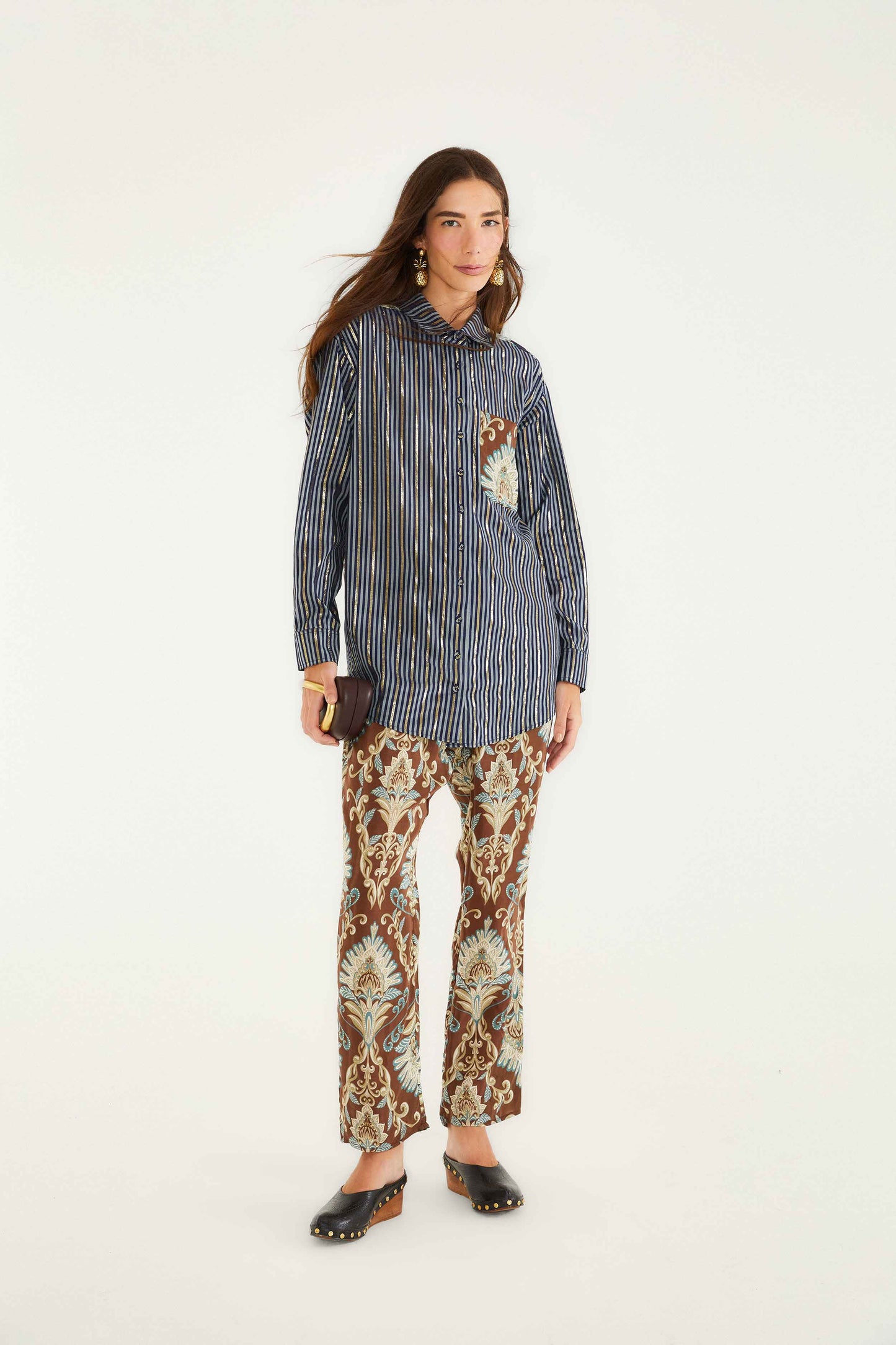 FARM Rio model wearing the Brown Wonderful Arabesque Shirt