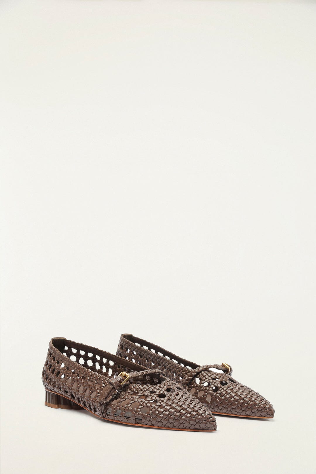 FARM Rio model wearing the Brown Woven Mary Jane Ballerina