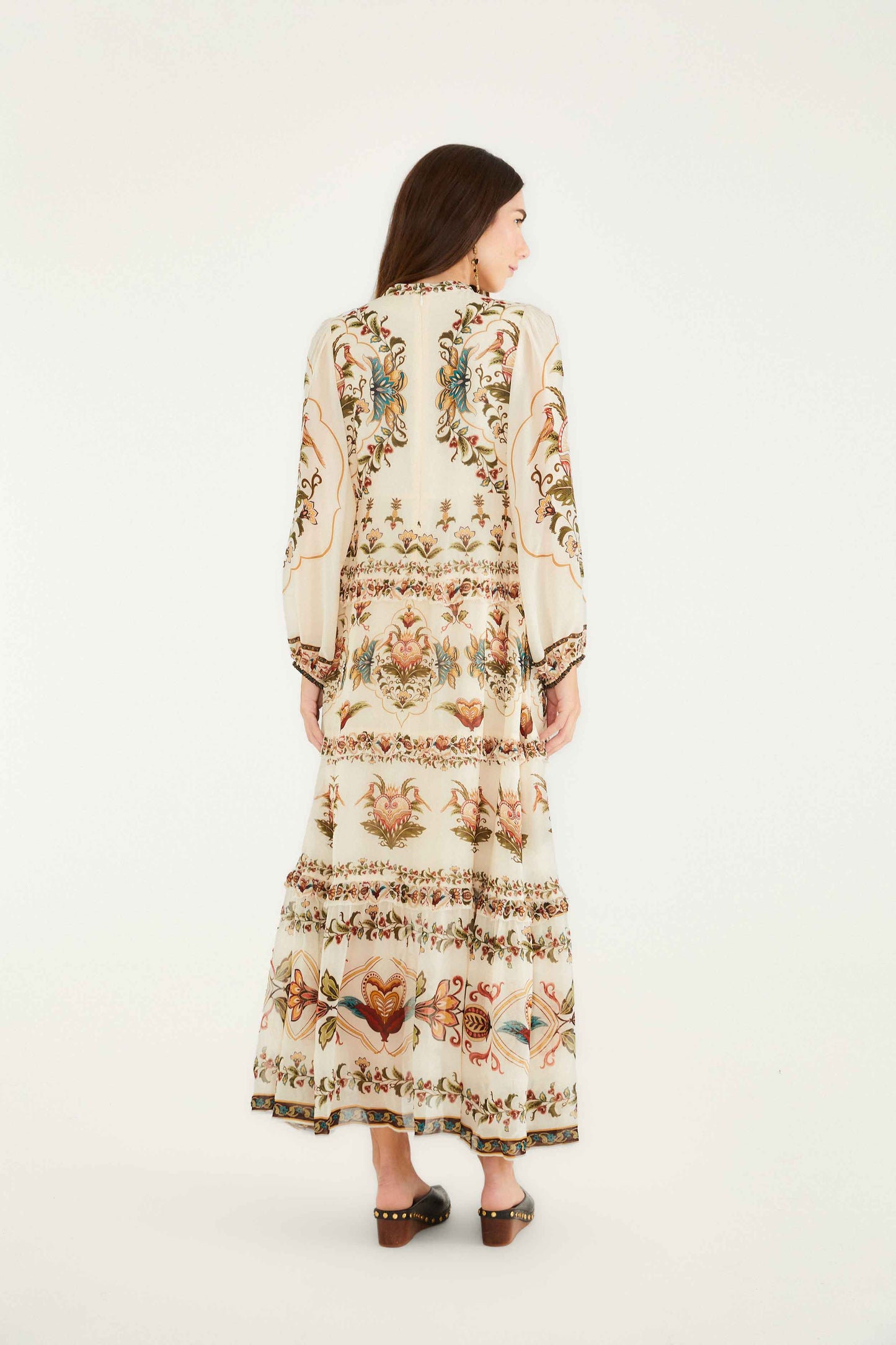 FARM Rio model wearing the Cream Majestic Hearts Maxi Dress
