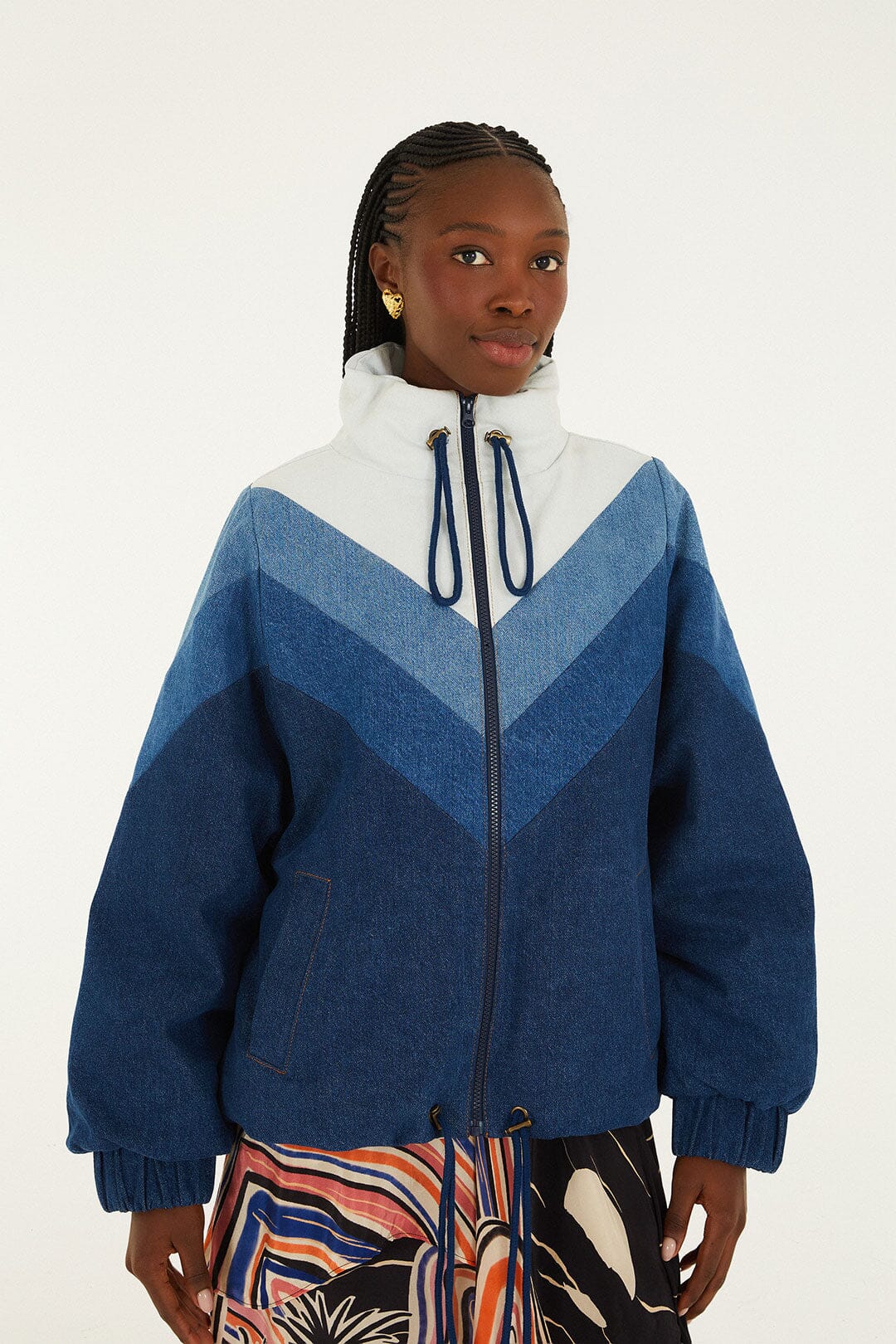 FARM Rio model wearing the Cut-Out Denim Jacket