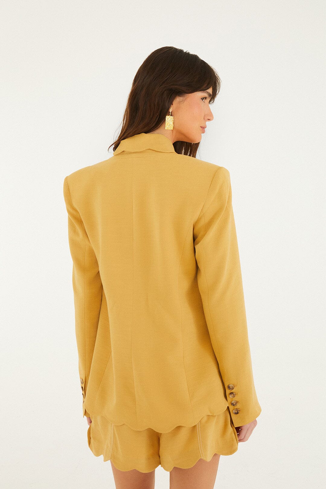 FARM Rio model wearing the Khaki Collared Scalloped Blazer