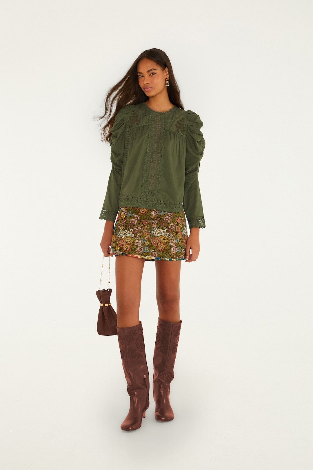 Lace Ruched Sleeve Blouse