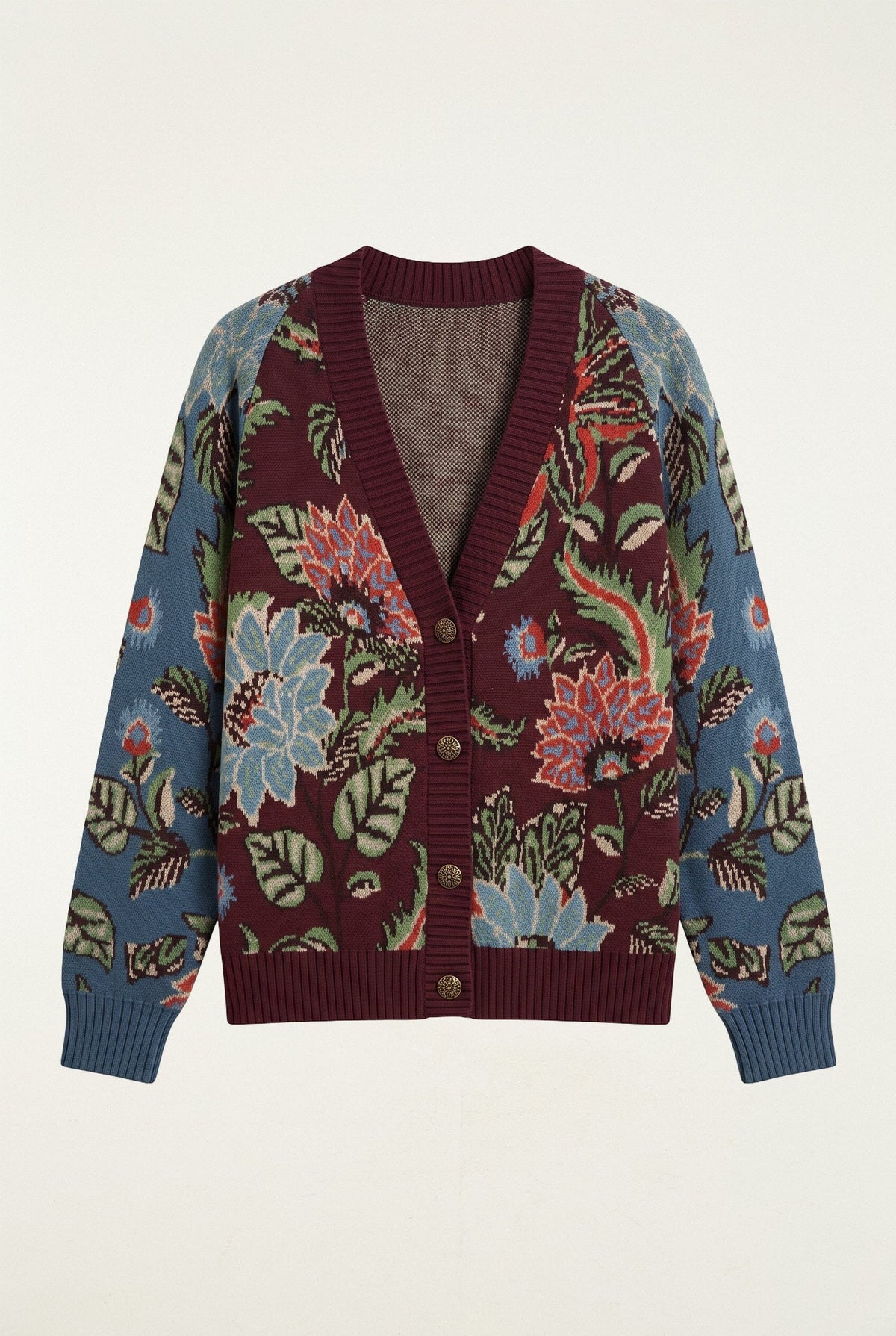 Mixed Delhi Floral Buttoned Knit Cardigan