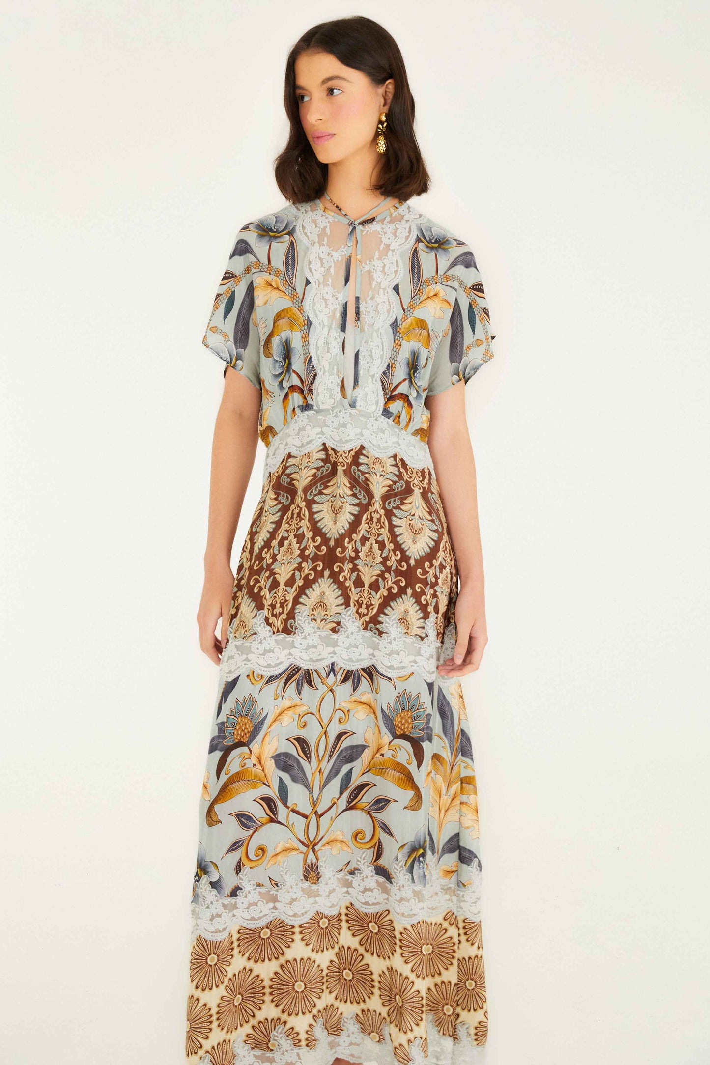 FARM Rio model wearing the Mixed Snake Garden Maxi Dress