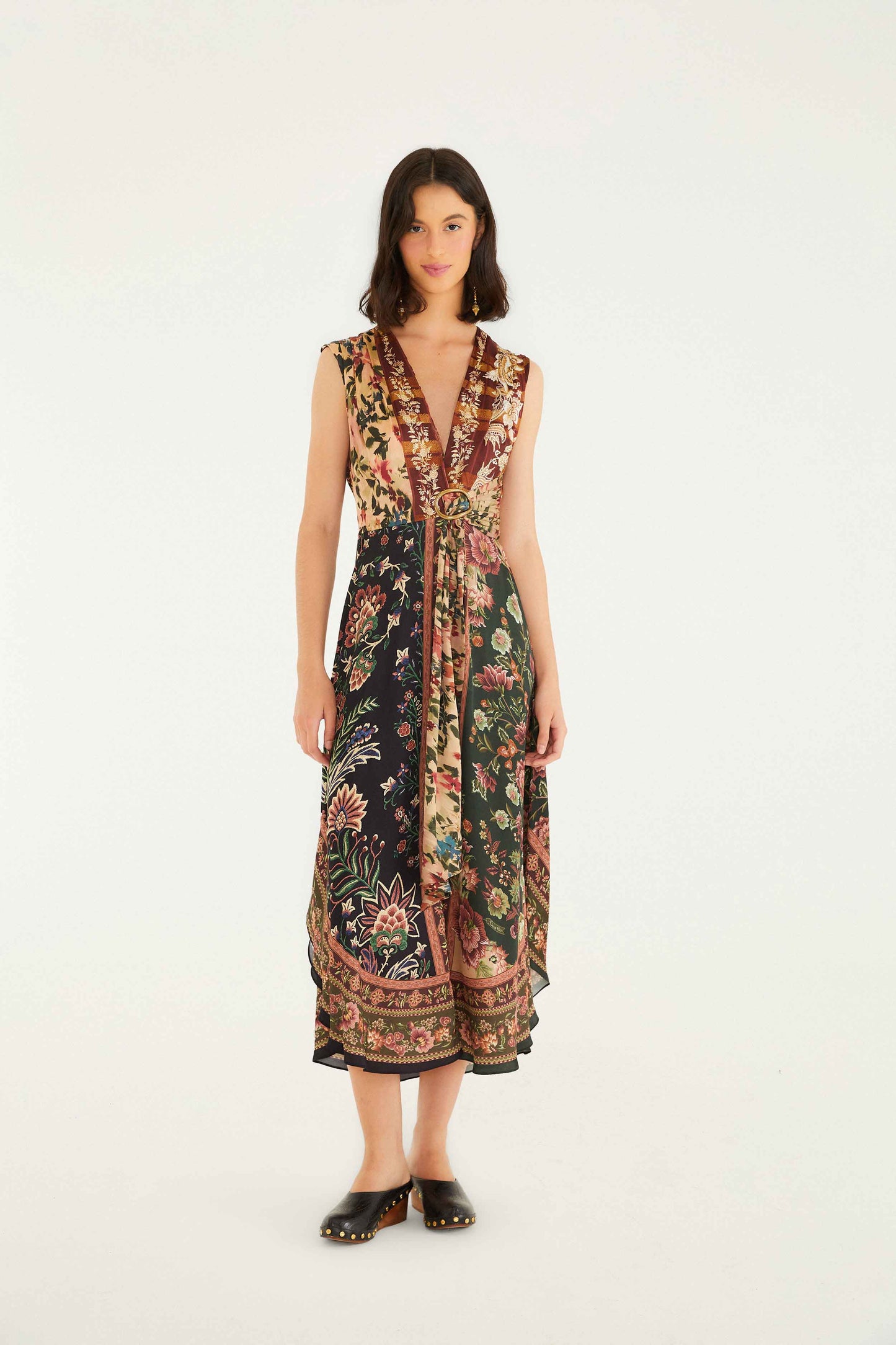 FARM Rio model wearing the Mixed Winter Garden Lenzing� Ecovero� Viscose Sleeveless Maxi Dress