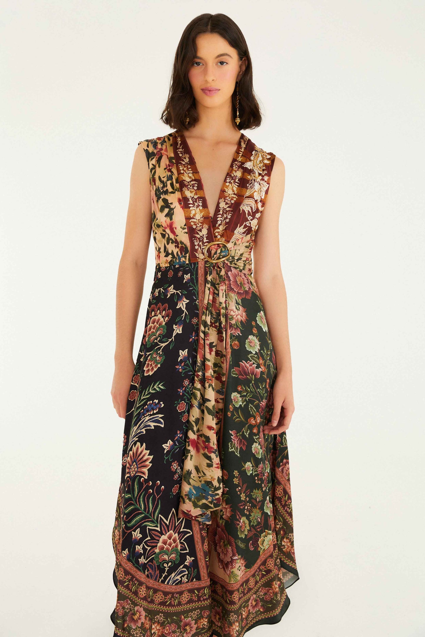 FARM Rio model wearing the Mixed Winter Garden Lenzing� Ecovero� Viscose Sleeveless Maxi Dress