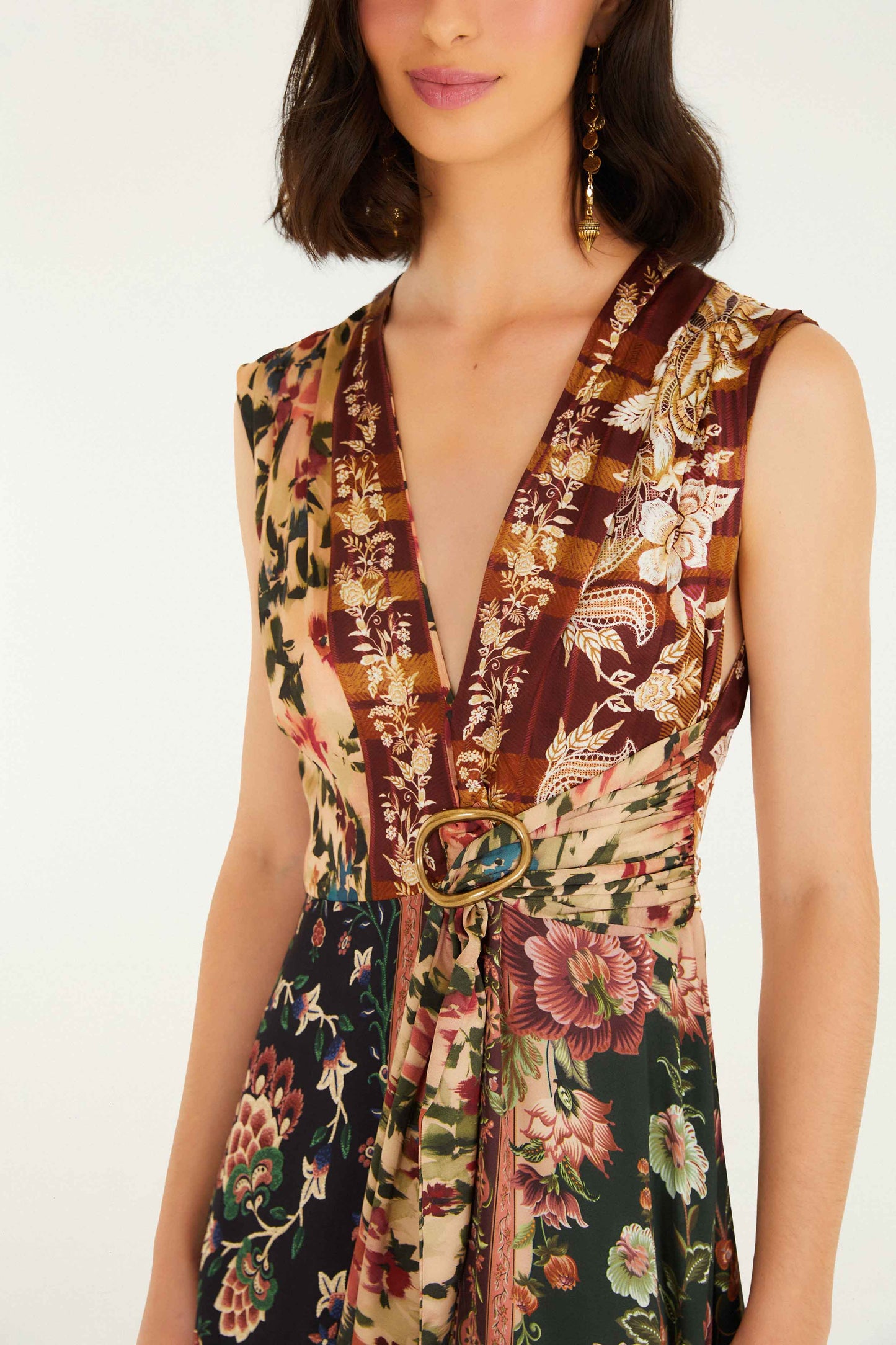 FARM Rio model wearing the Mixed Winter Garden Lenzing� Ecovero� Viscose Sleeveless Maxi Dress