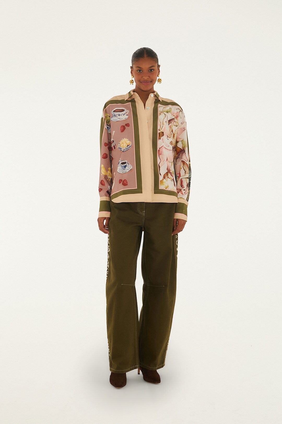 Multicolor Countryside Mixed Scarf Buttoned Shirt