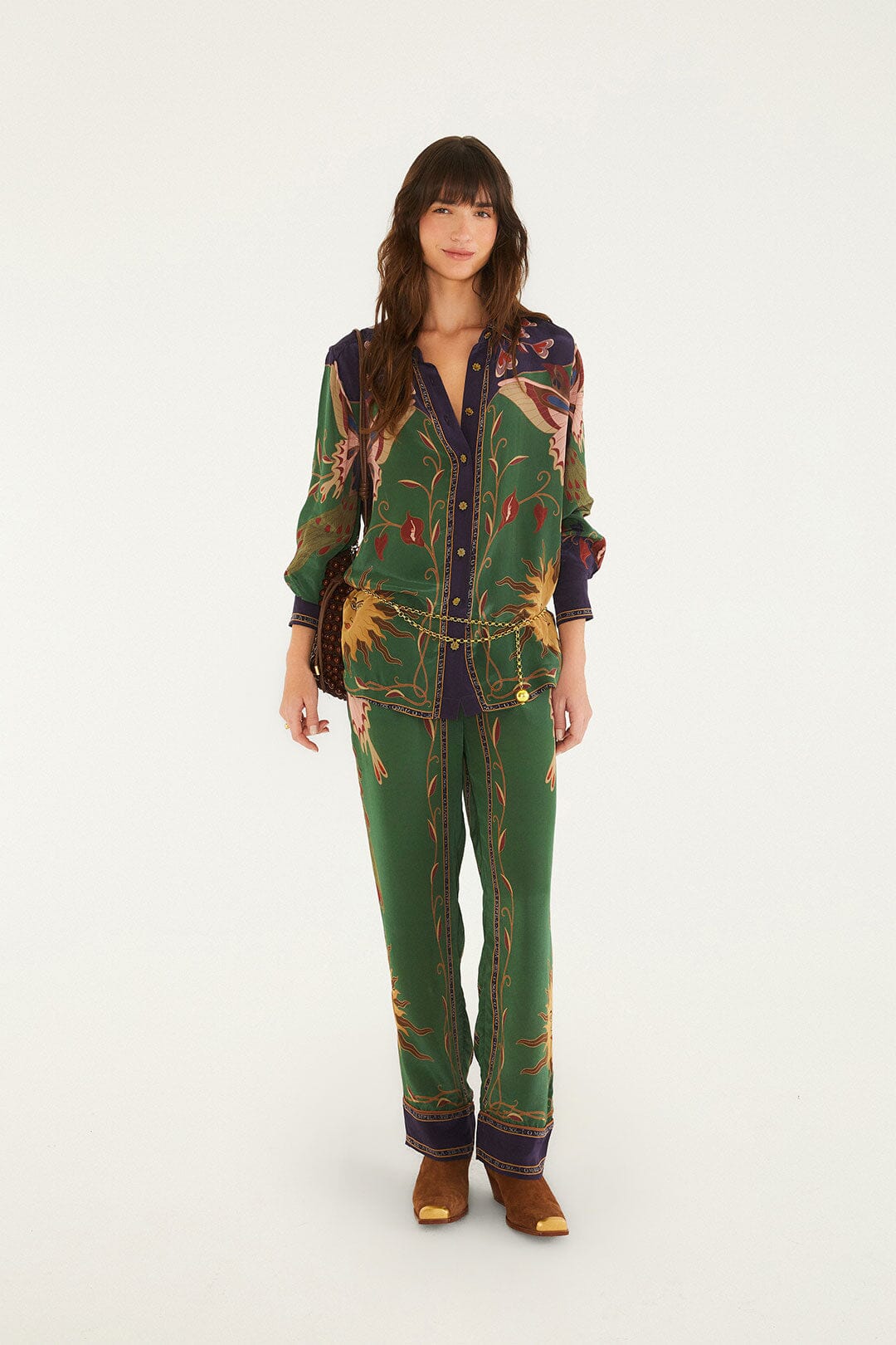 FARM Rio model wearing the Mystical Paradise Pajama Shirt