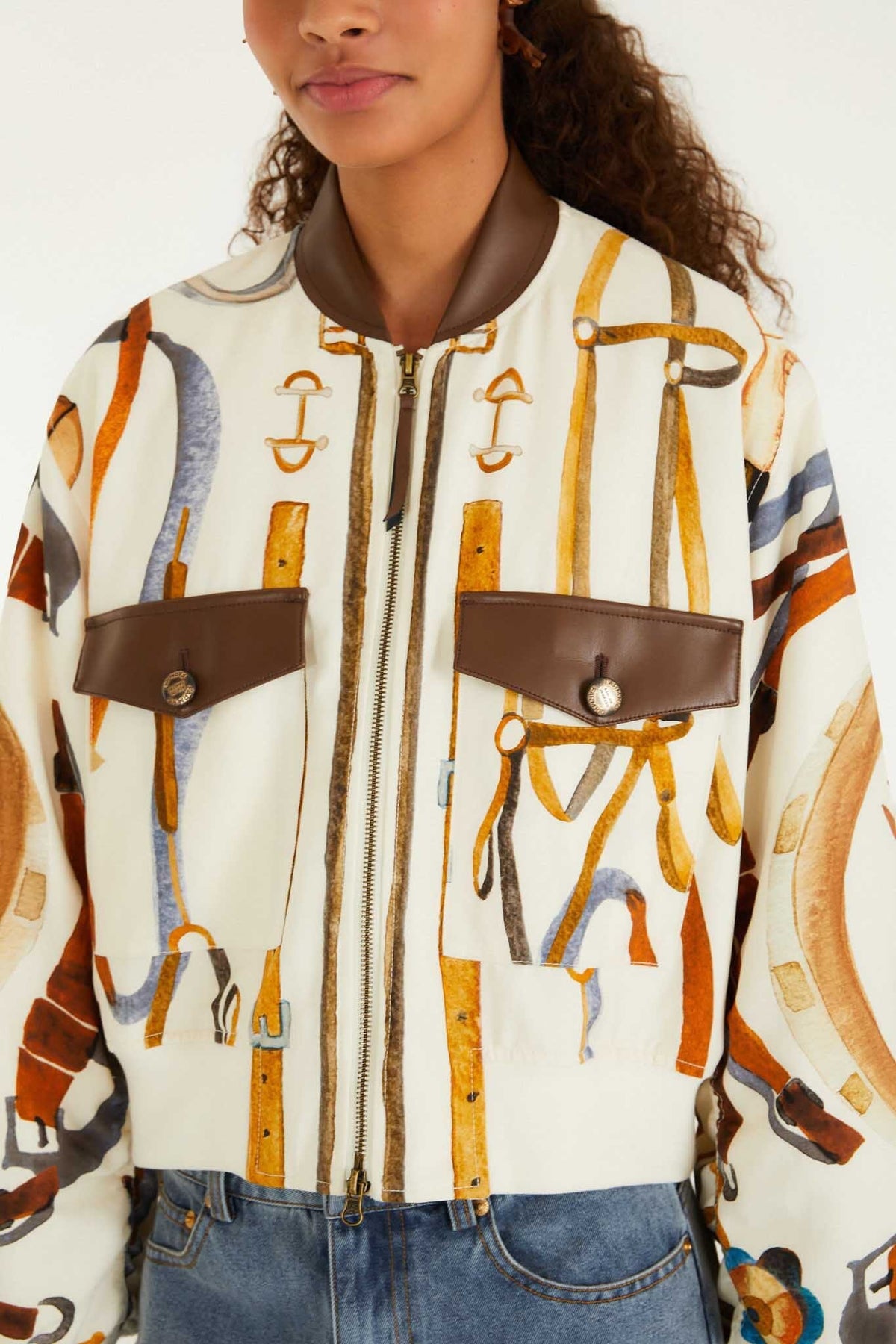 Off-White Equestrian Scarf Pockets Bomber Jacket