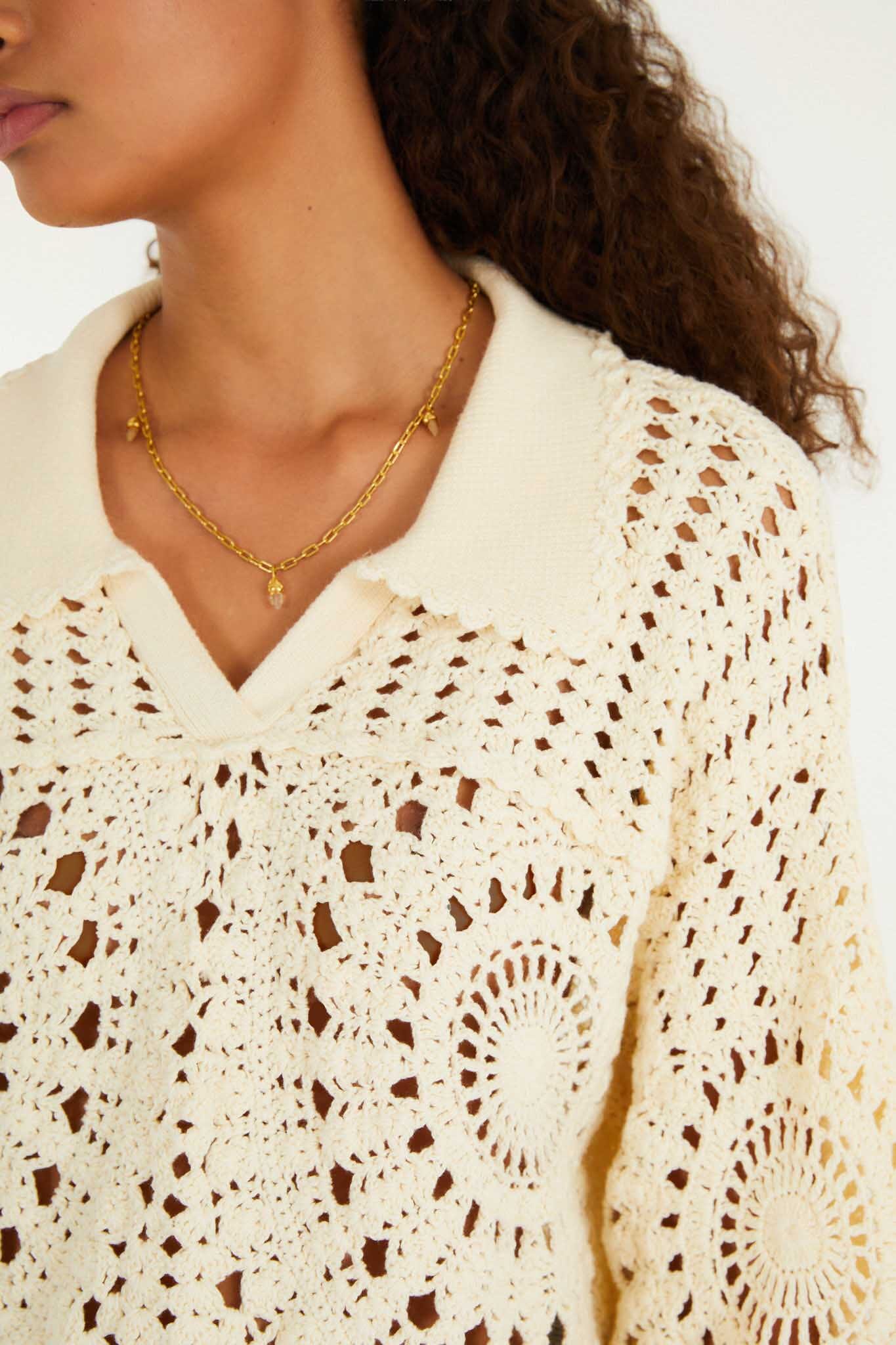 FARM Rio model wearing the Off-White Polo Crochet Sweater