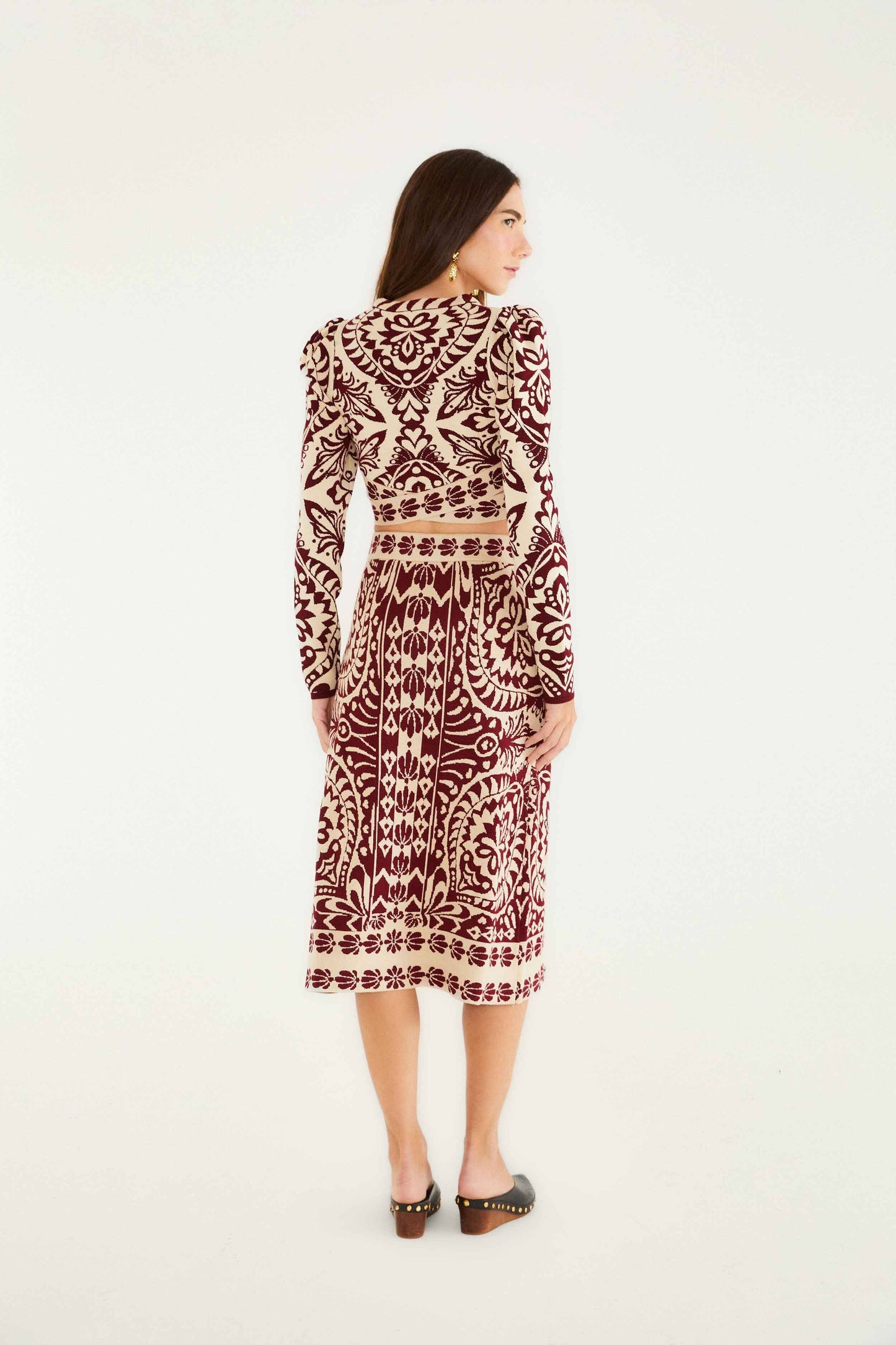 FARM Rio model wearing the Pineapple Love Knit Midi Skirt