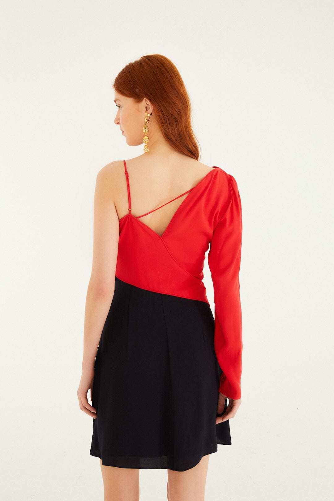 Red Bicolor One-Shoulder Mini Dress
