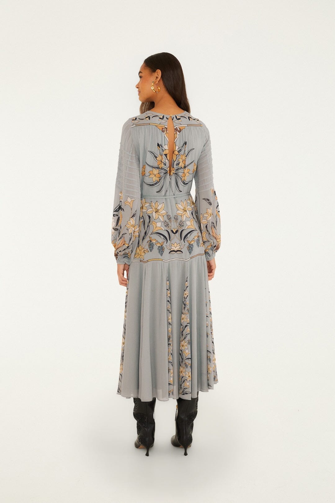 Stained Glass Beauty Long Sleeve Pleated Maxi Dress