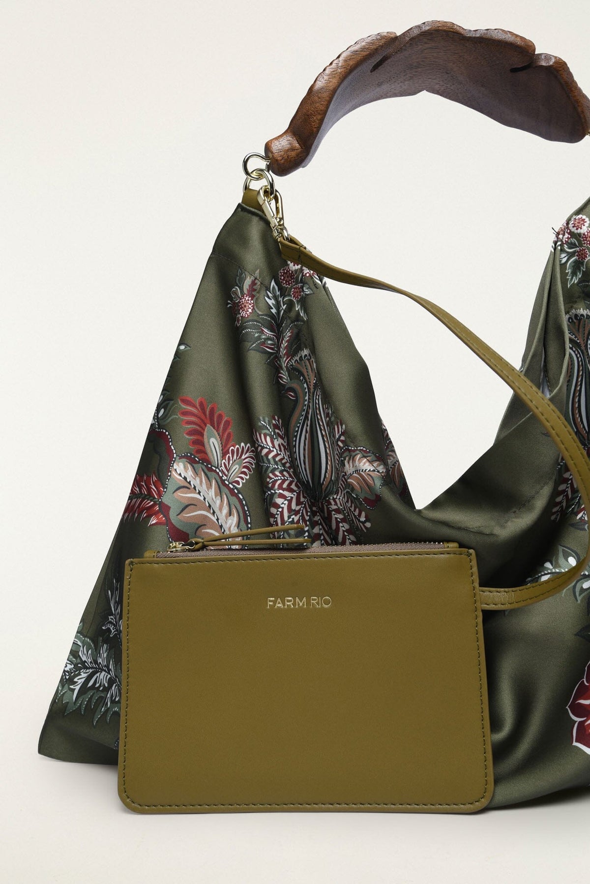 FARM Rio model wearing the Wood Handle Large Scarf Bag