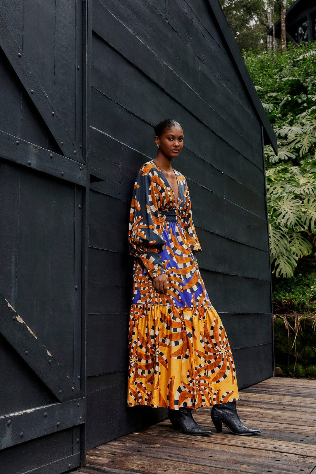 Mixed Bananada Long Sleeve Maxi Dress