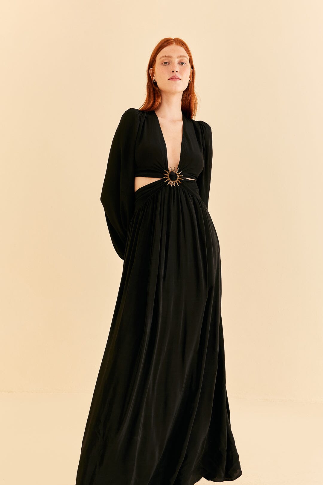 Black Cut Out Long Sleeve Maxi Dress FARM Rio Black Cut Out Long Sleeve Maxi Dress FARM Rio