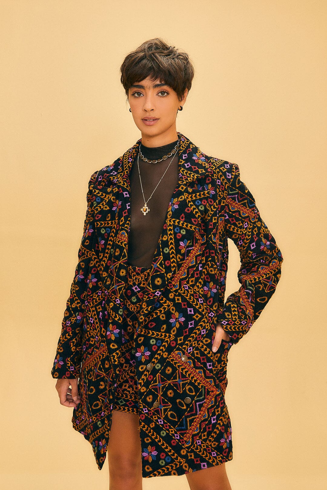 Embroidered Corduroy Blazer