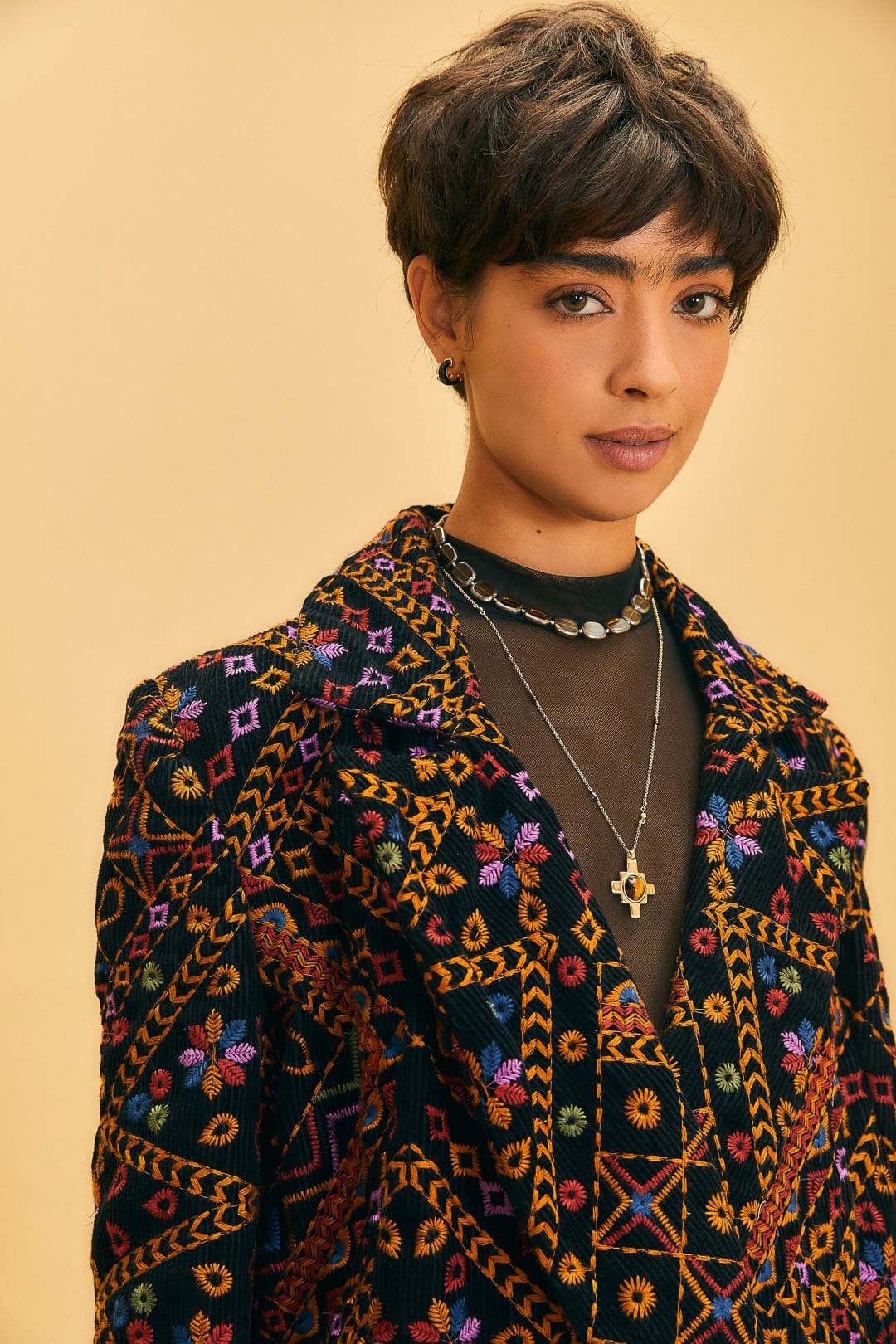 Embroidered Corduroy Blazer