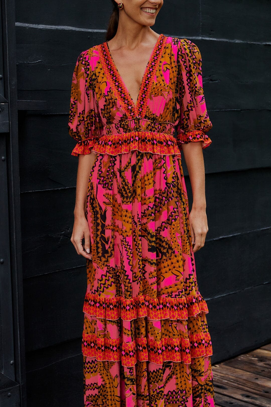 Pink Croco Short Sleeve Maxi Dress