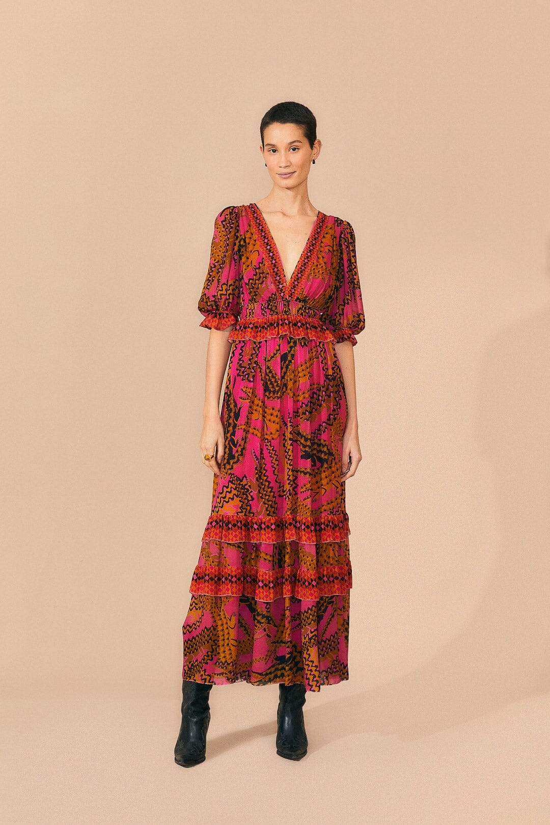 Pink Croco Short Sleeve Maxi Dress