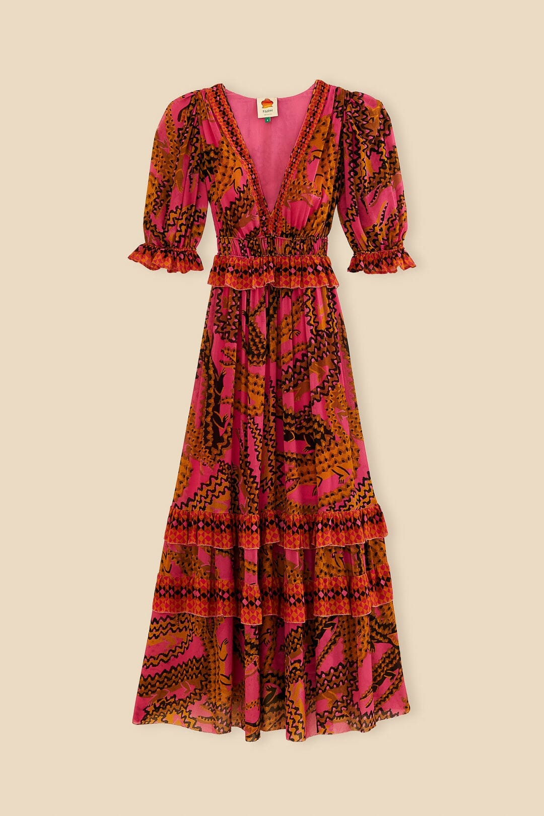 Pink Croco Short Sleeve Maxi Dress